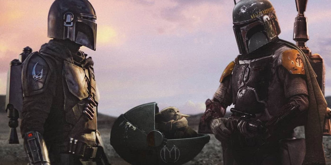 Boba Fett Mando and Baby Yoda in The Mandalorian