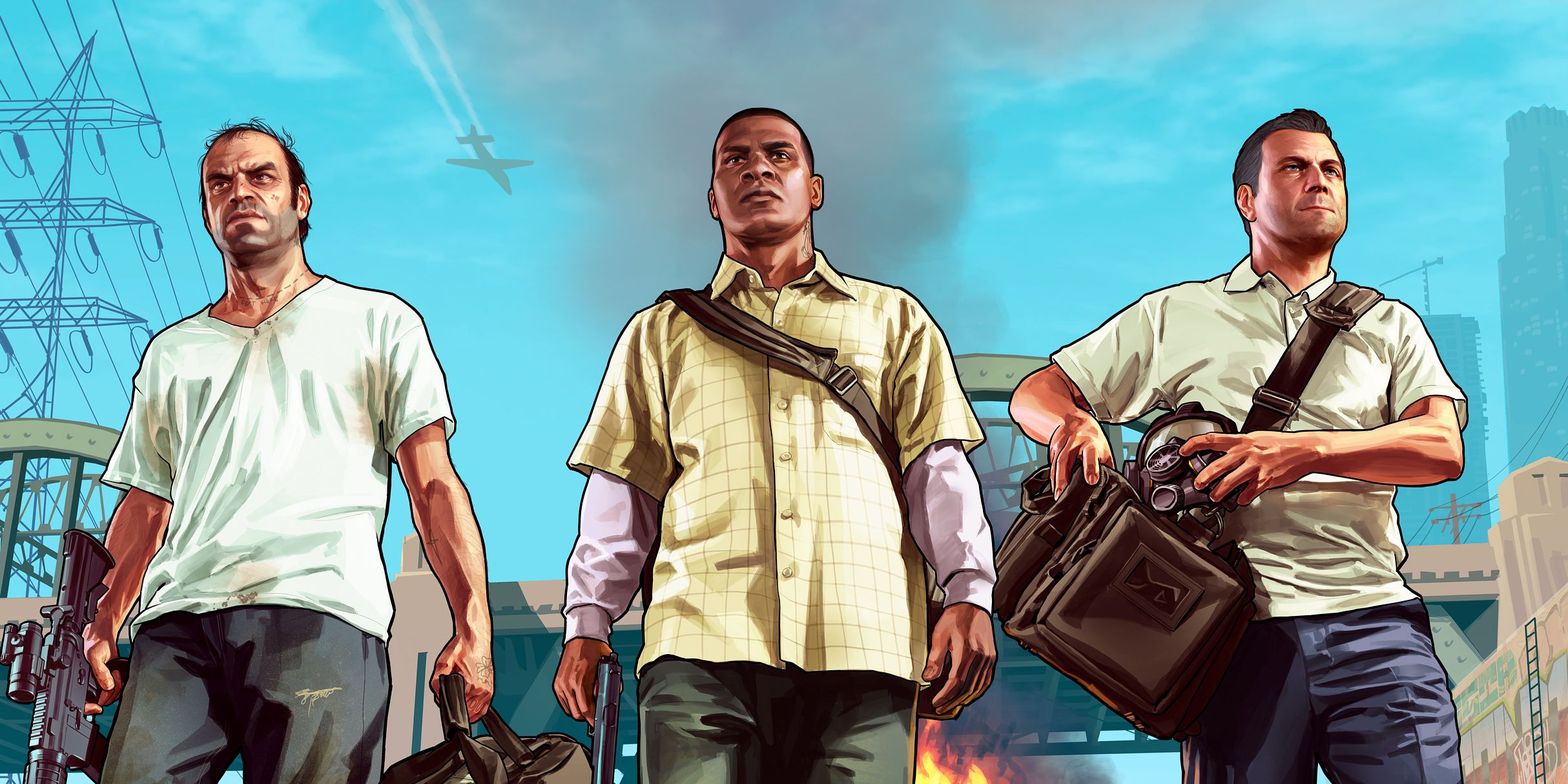 Grand Theft Auto 5 GTA Main Characters Walking