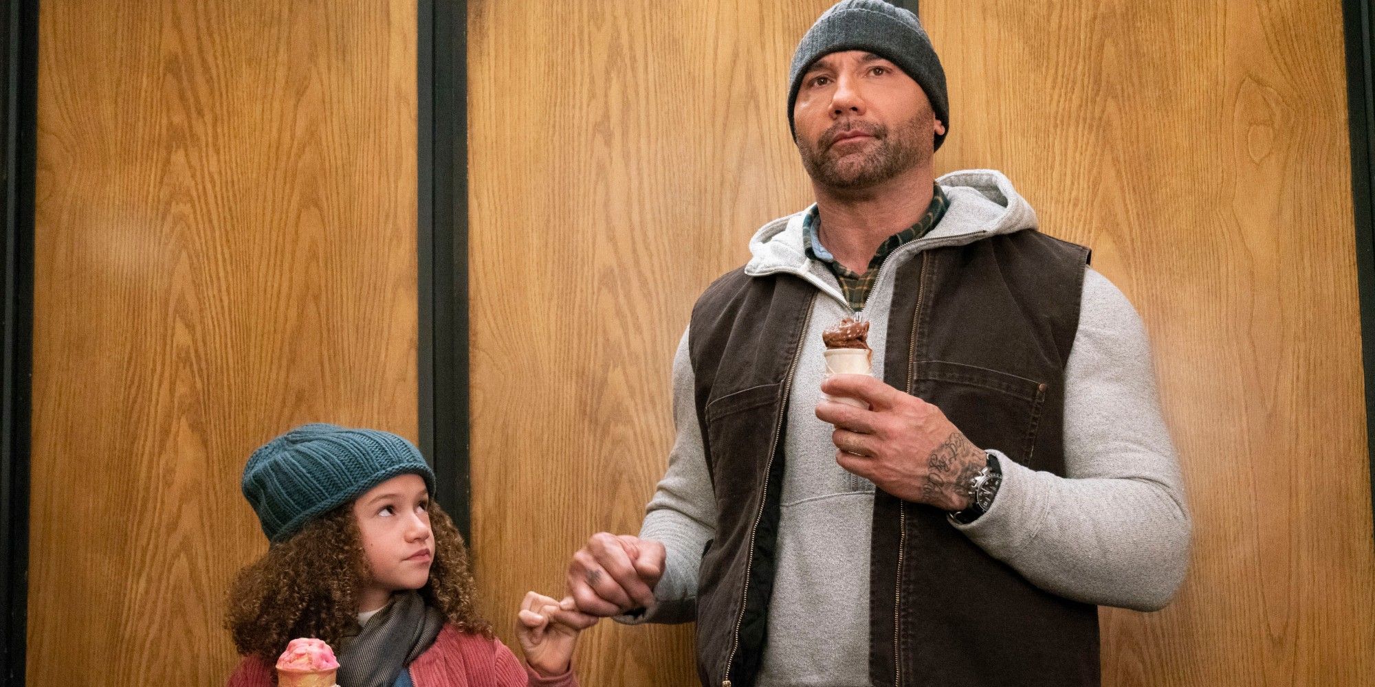 Chloe Coleman and Dave Bautista in My Spy