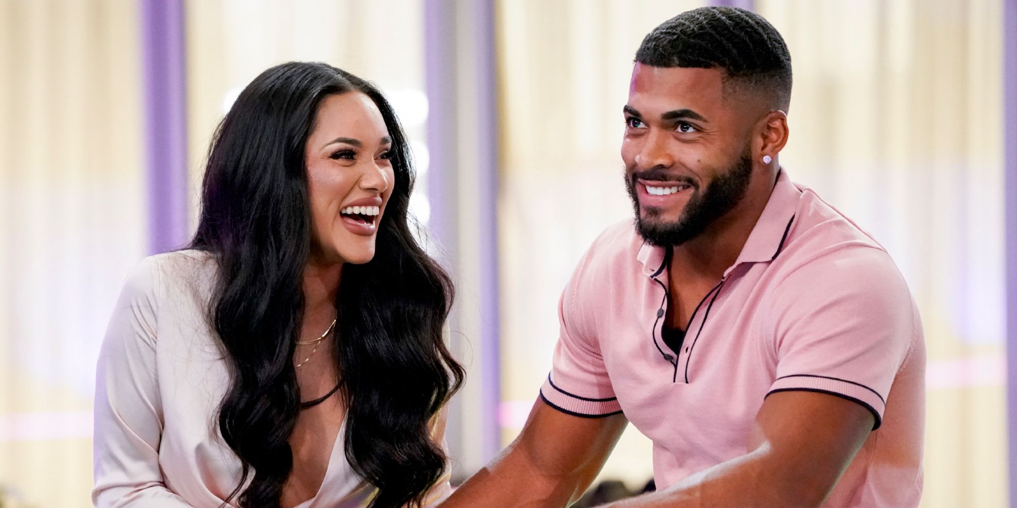 Cely Vazquez and Johnny Middlebrooks on Love Island USA season 2 laughing