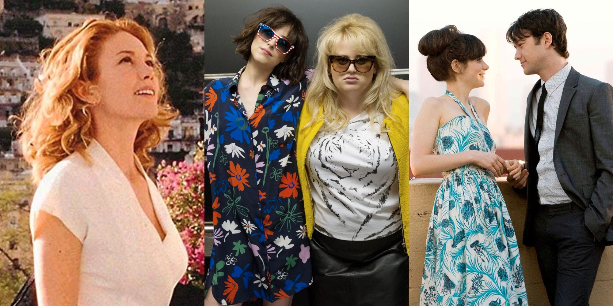 Split image of characters from Under the Tuscan Sun How to be Single and 500 Days of Summer