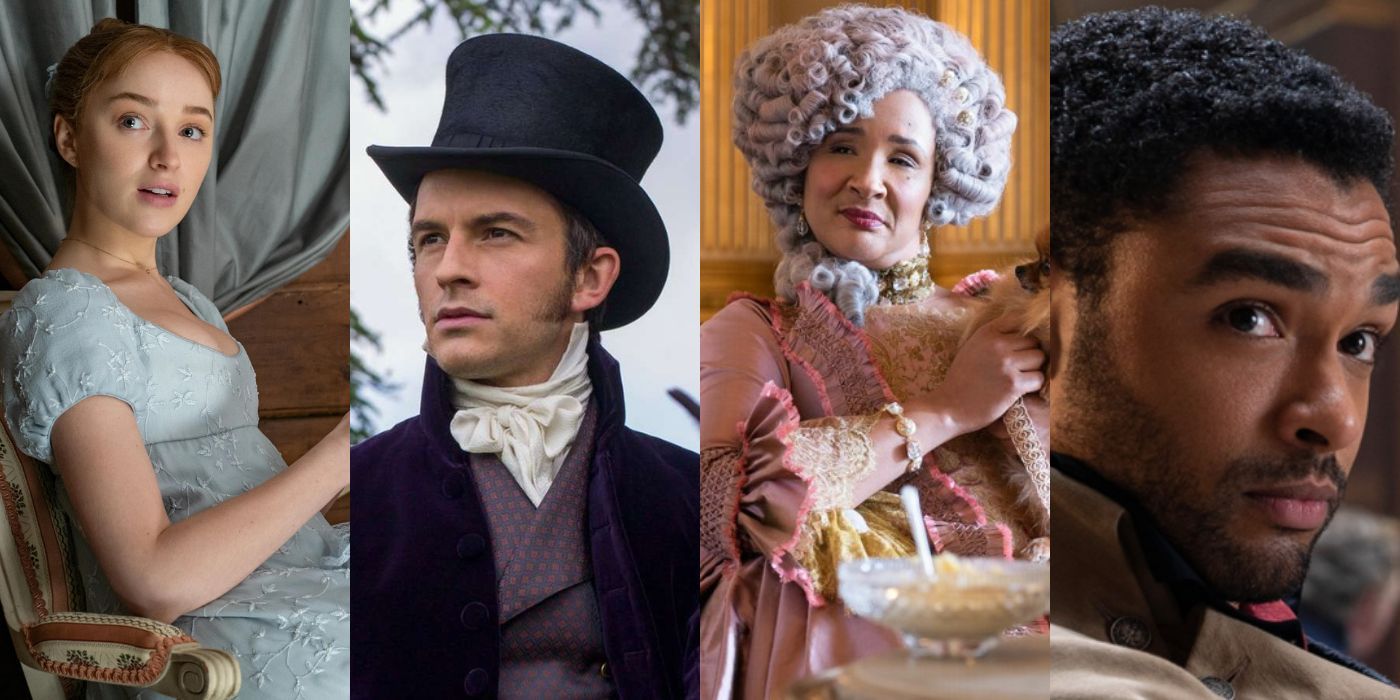 Four split images of the cast of Bridgerton