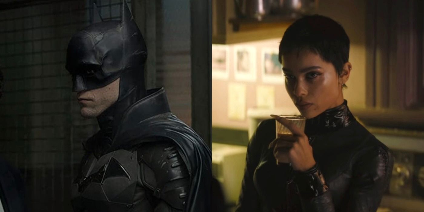 Two images of Batman and Catwoman