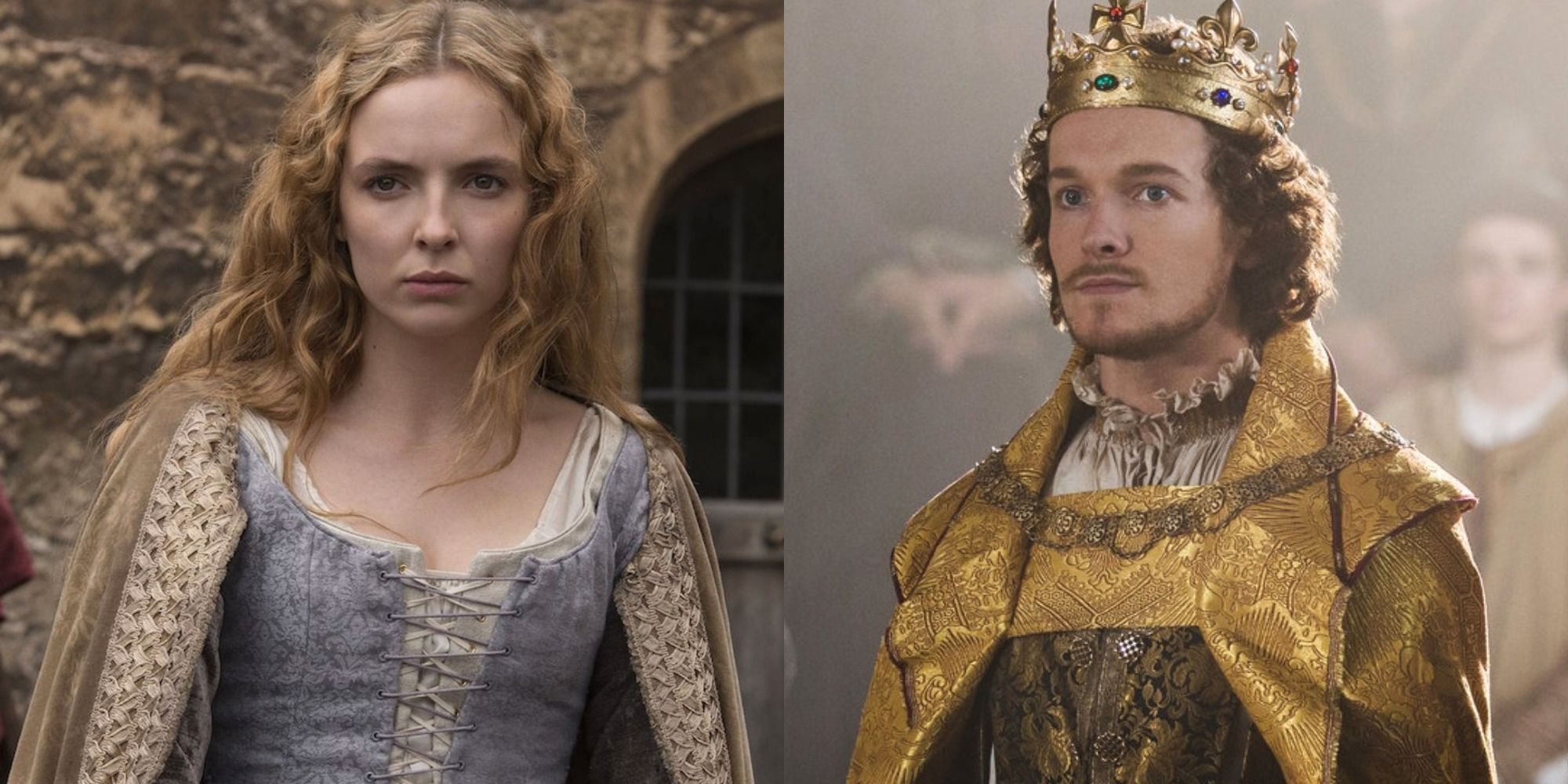 Split image of Elizabeth and Henry VII in the White Princess