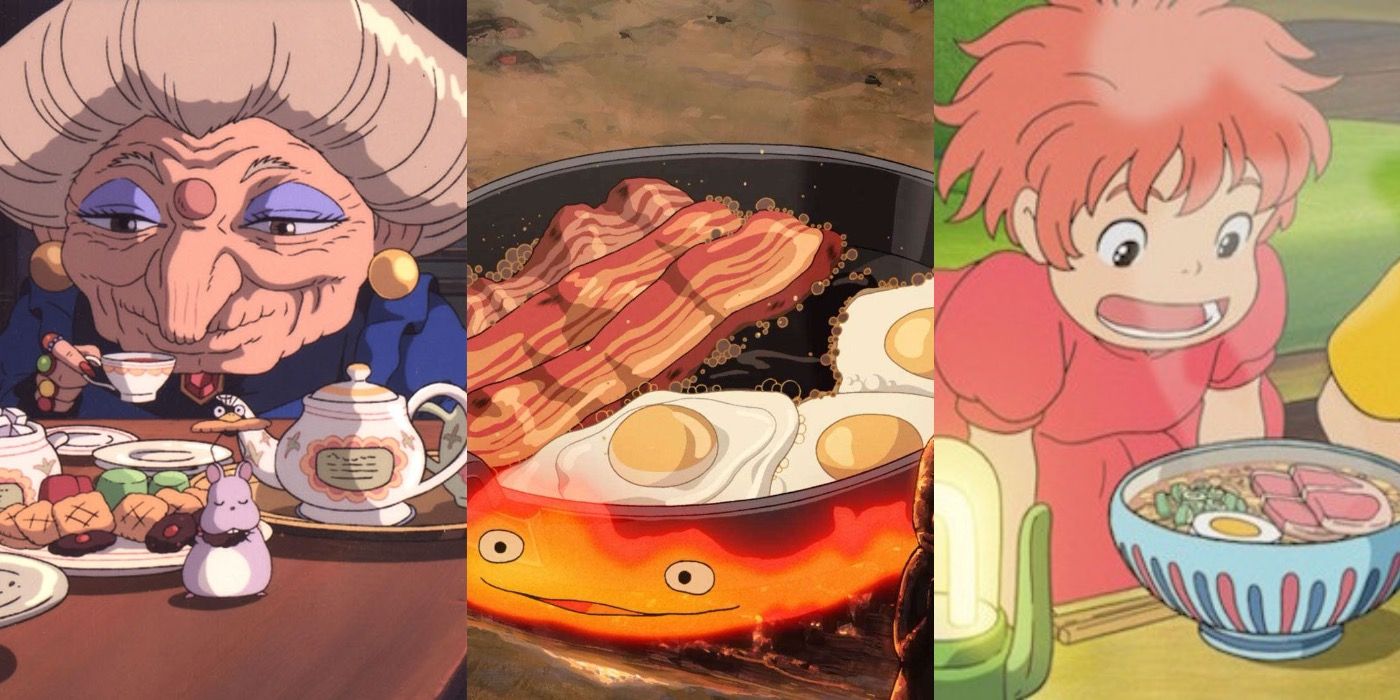 Split image showing food from Spirited Away Howls Moving Castle and Ponyo