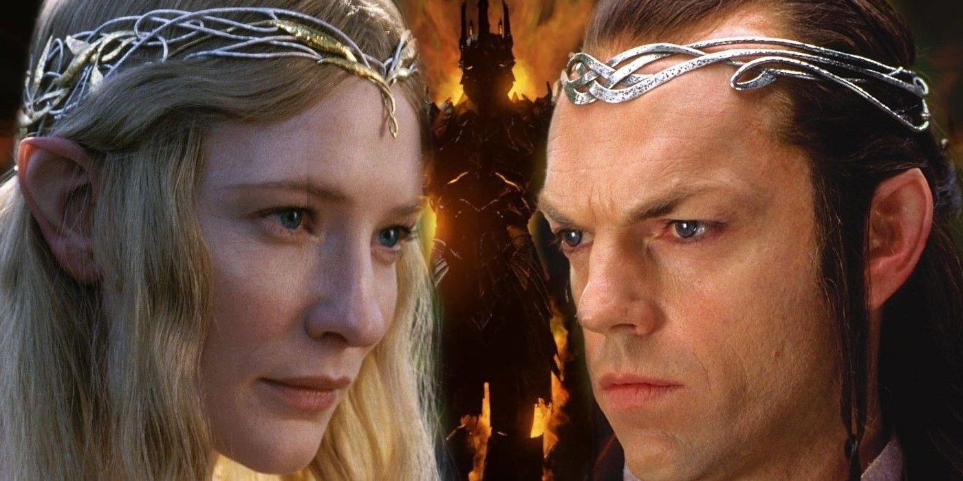 Cate Blanchett as Galadriel Sauron and Hugo Weaving as Elrond in Lord of the Rings