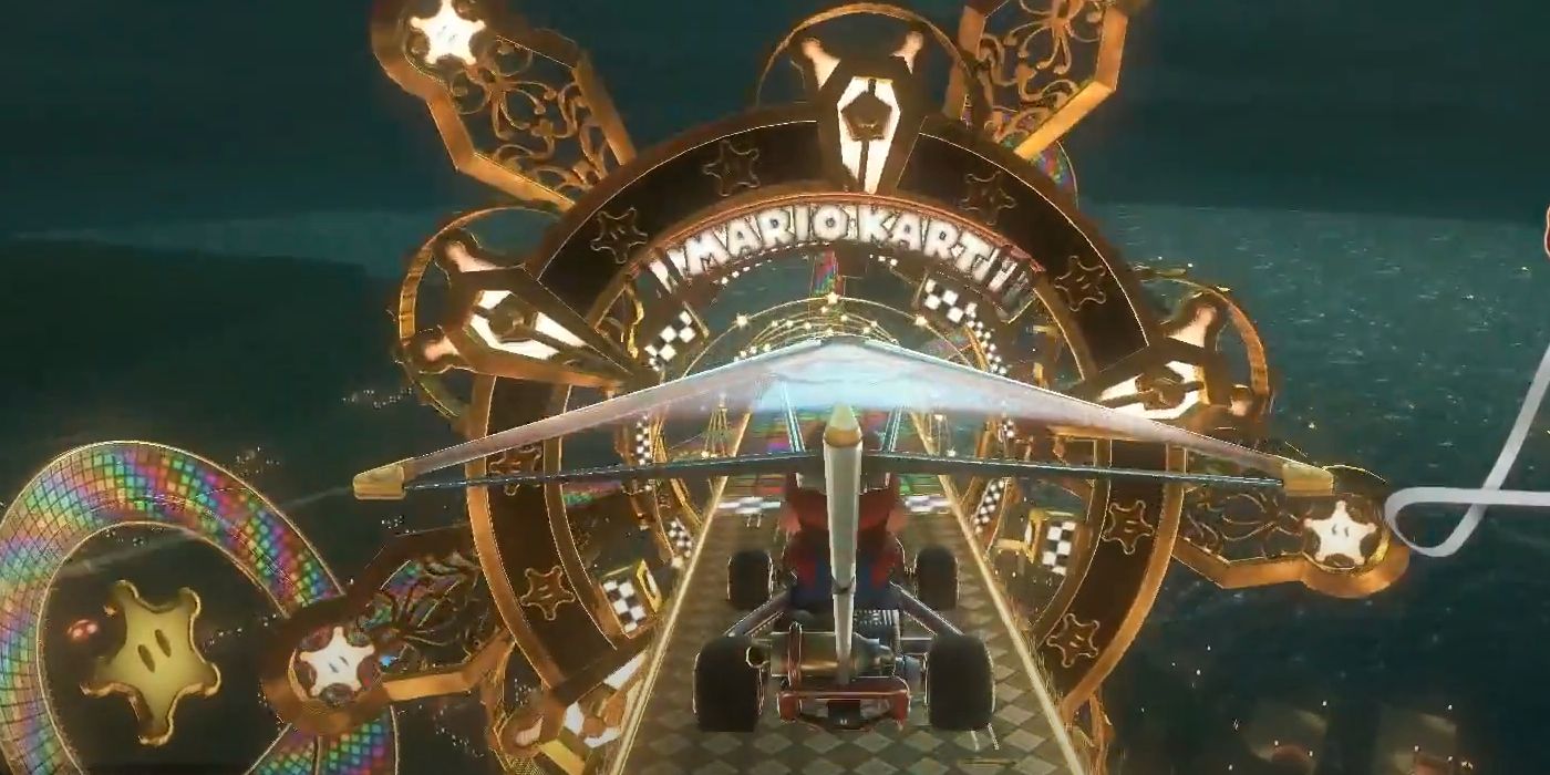 Mario Kart 8 Deluxe Mario Flying On Rainbow Road 64