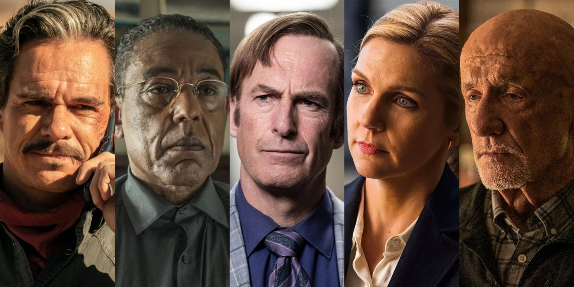 Split image of Lalo Gus Jimmy Kim and Mike in Better Call Saul