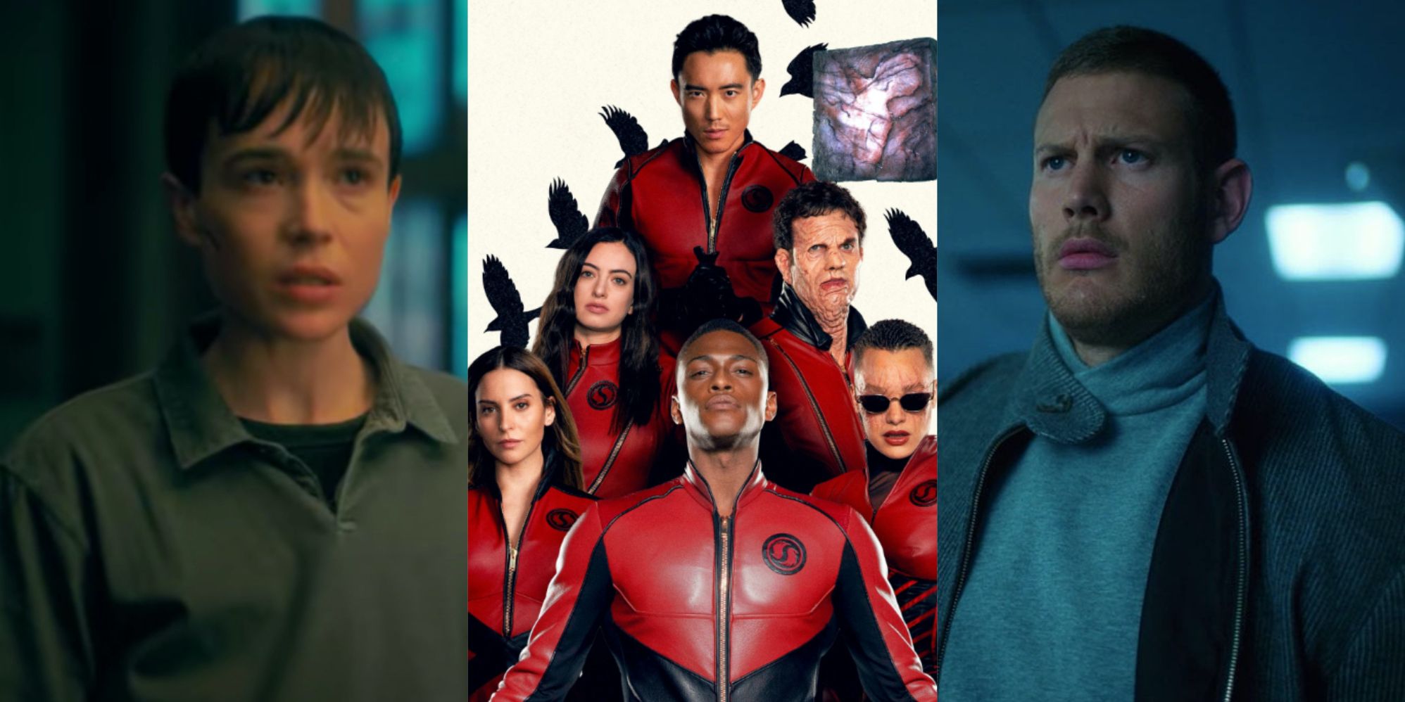 Split image of Elliot Page The Sparrow Academy and Tom Hopper from The Umbrella Academy