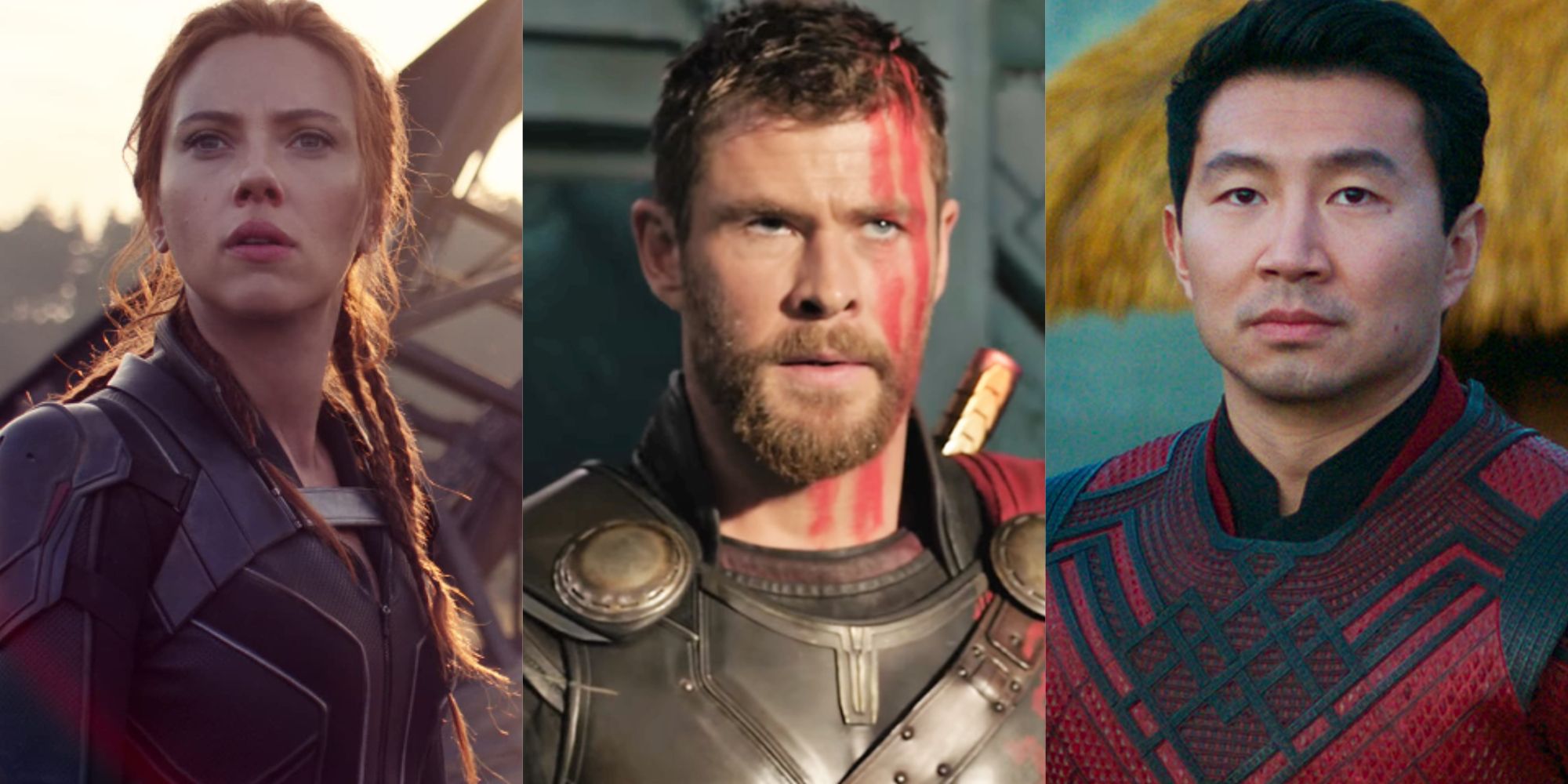 A split image of Black Widow Thor and Shang Chi