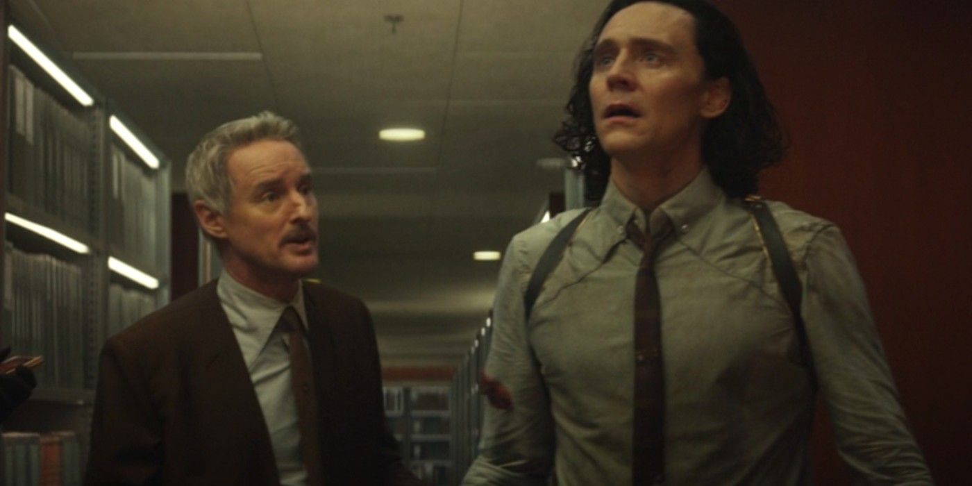 Owen Wilson as Mobius and Tom Hiddleston as Loki
