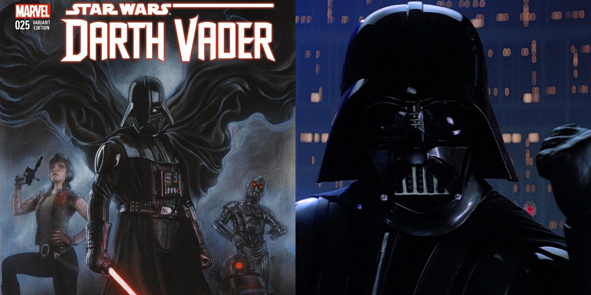 Split image of Darth Vader in Star Wars