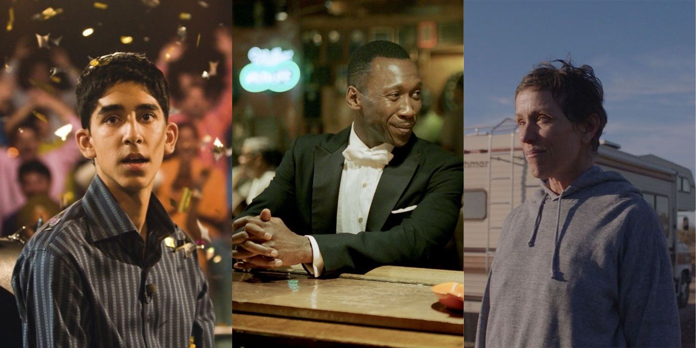 Dev Patel in Slumdog Millionaire Mahershala Ali in Green Book and Frances McDormand in Nomadland 1
