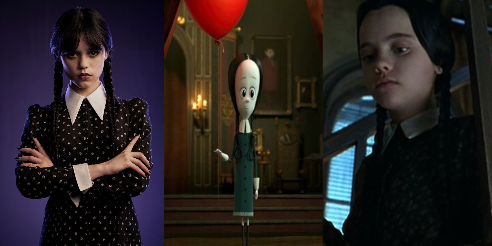 Split Image of Netflixs Wednesday animated Wednesday and Wednesday Addams from the films