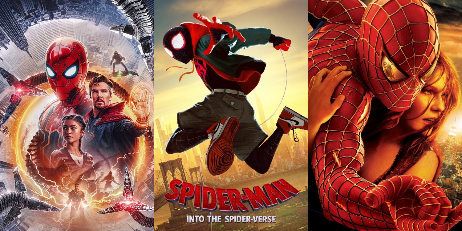 Split Image of Spider Man Moives and TV Show Posters