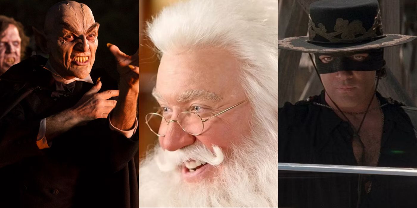 Split image of Goosebumps The Santa Clauses and The Mask of Zorro