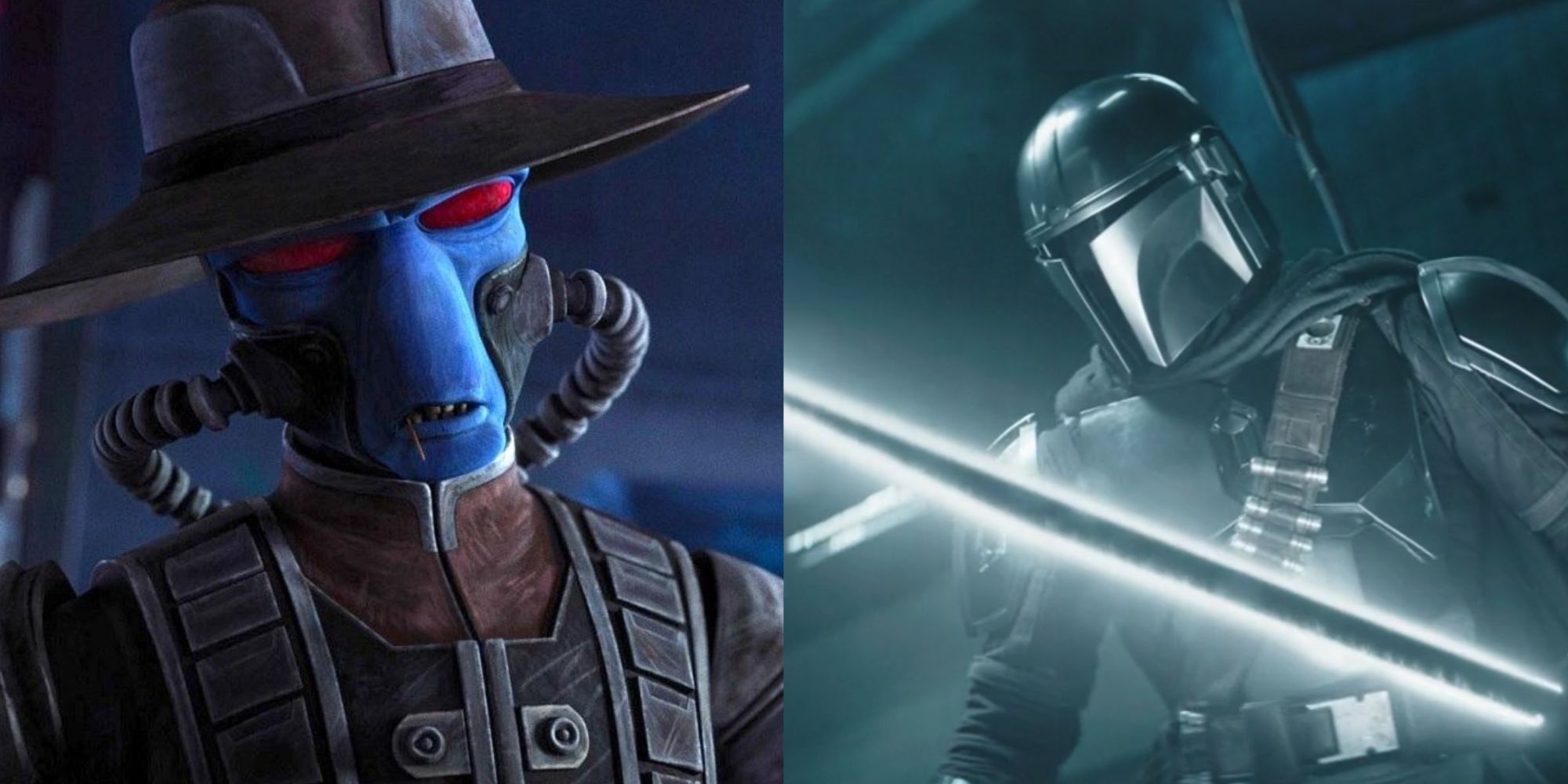Split imge of Cad Bane and Din Djarin