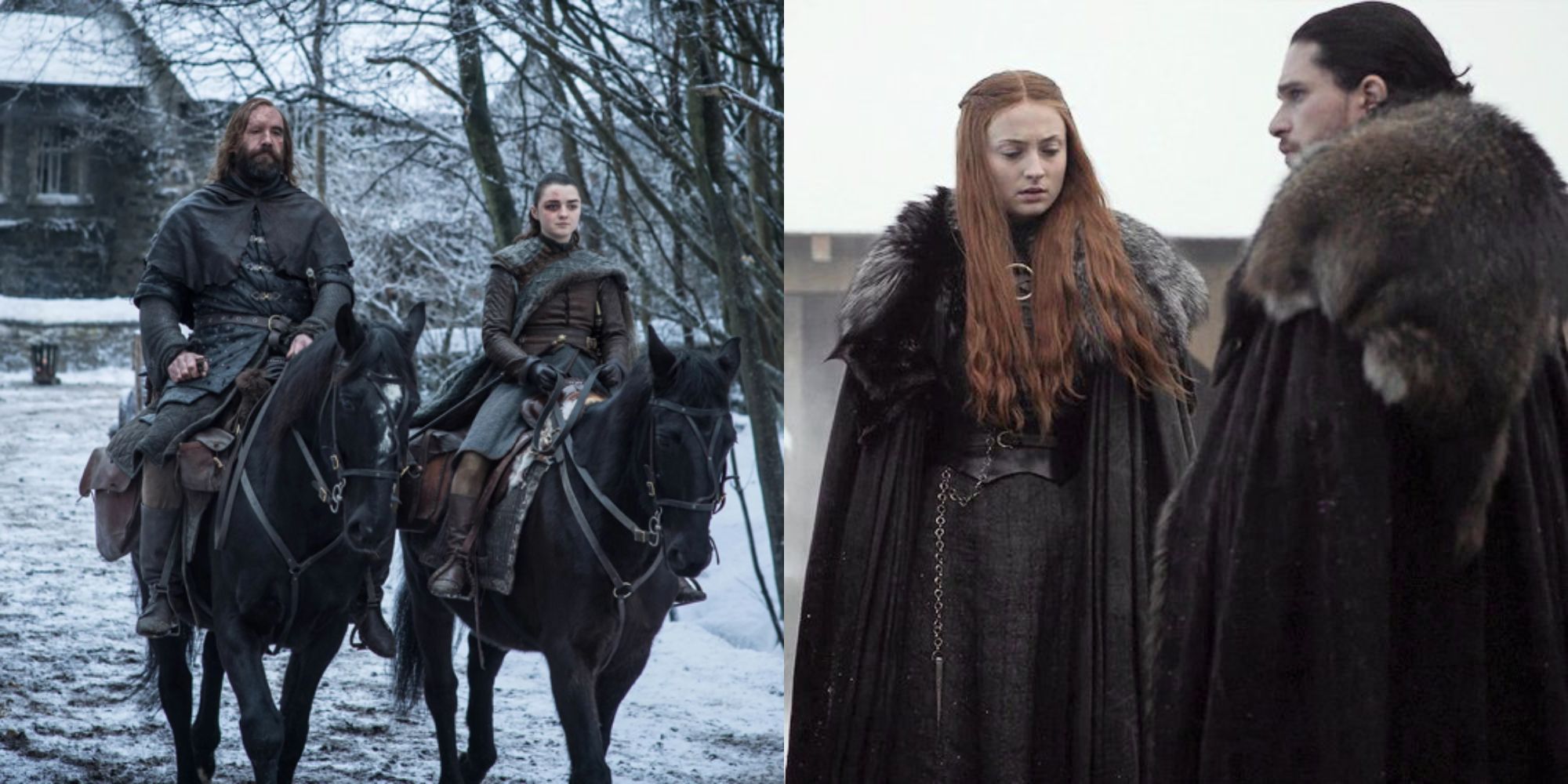 The Hound Arya and Sansa Jon in Game of Thrones