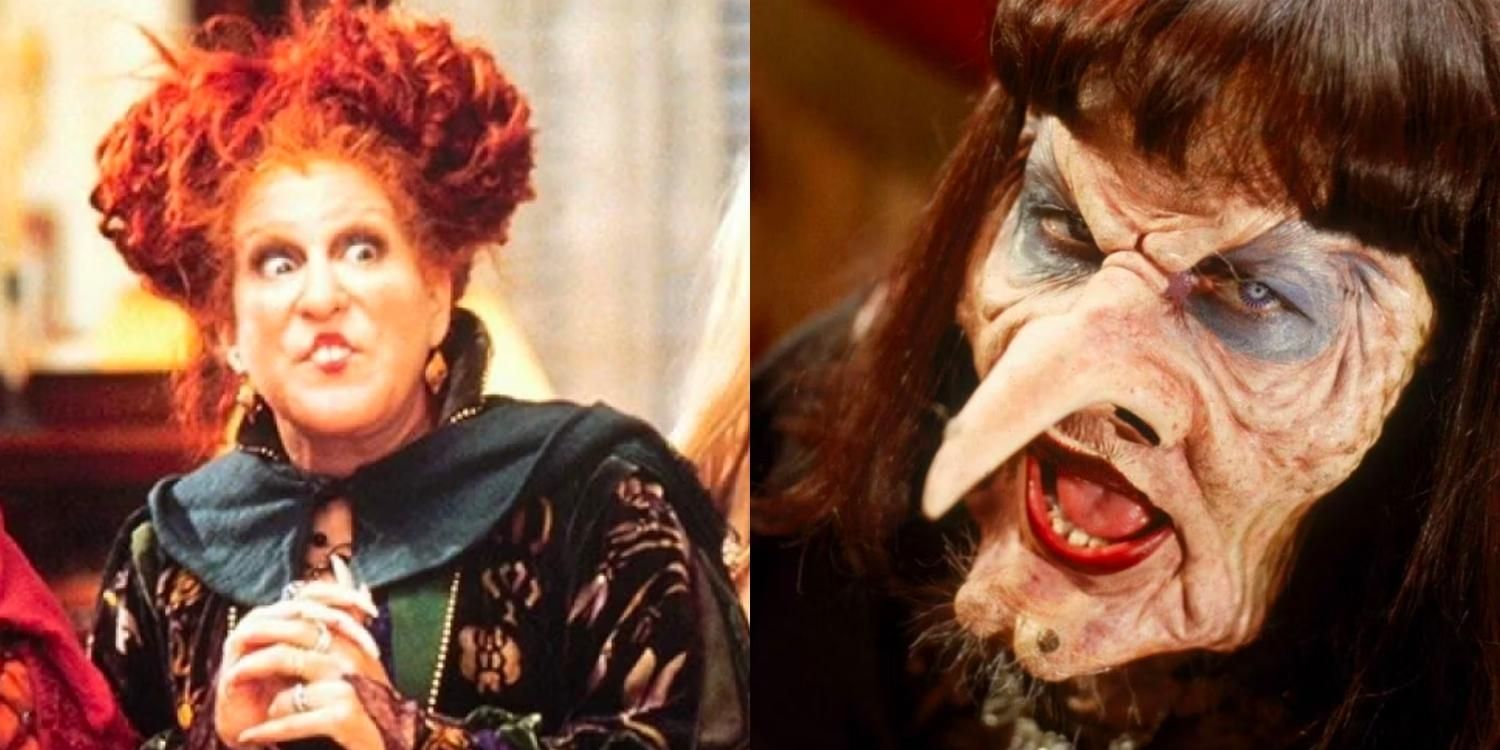 Winifred making a face in Hocus Pocus and the Grand High Witch in The Witches