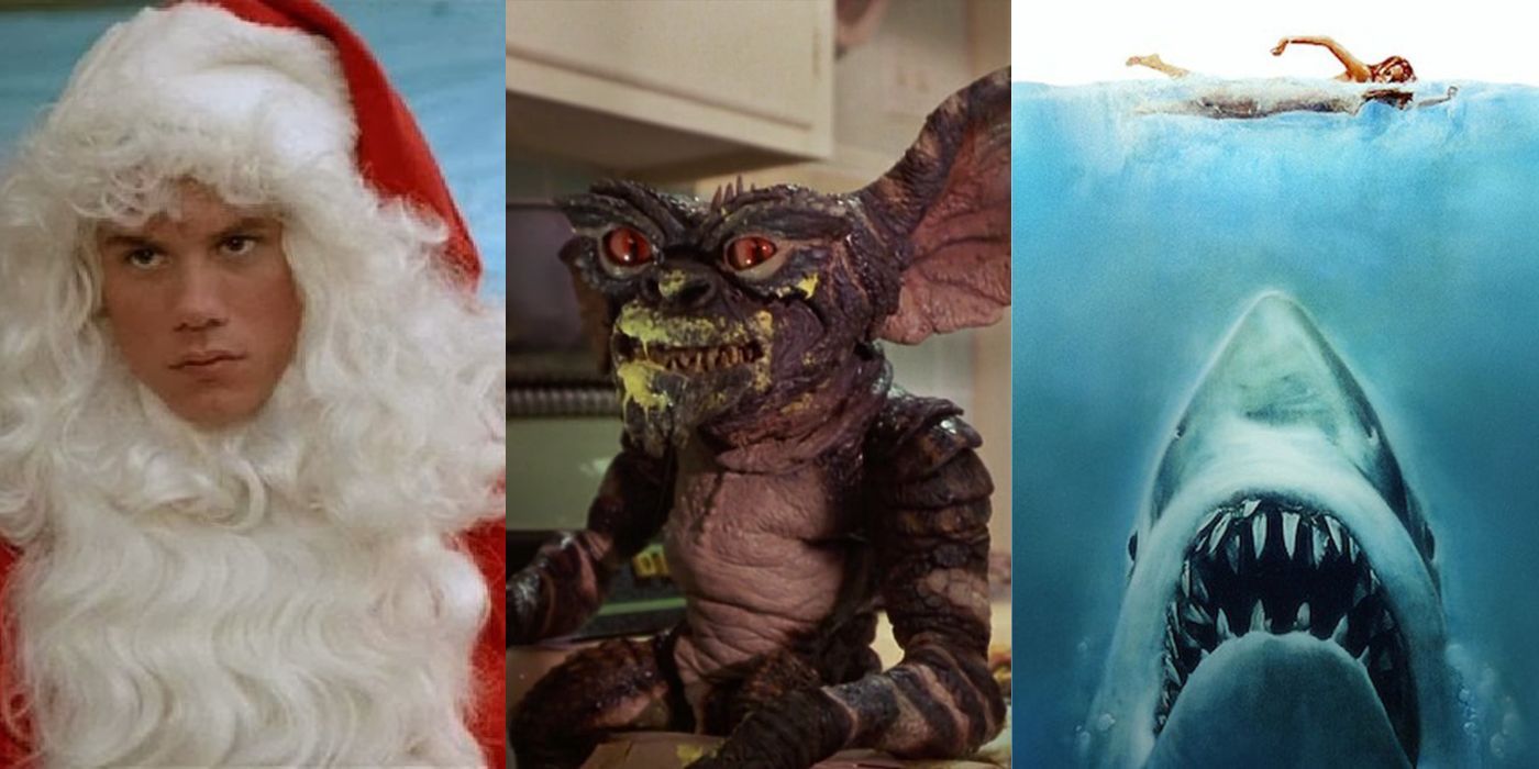 Three Horror Movie photos vertical Silent Night Bloody Night Gremlins Jaws