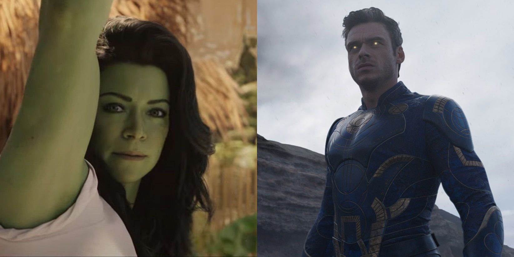 Split image of Jen in She-Hulk and Ikaris in Eternals