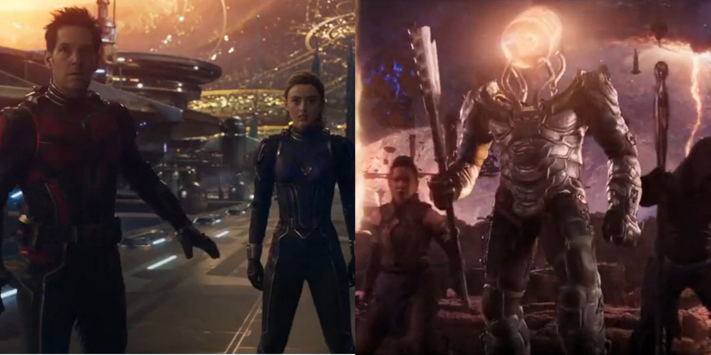 A split screen of Ant-Man and the Wasp Quantumania