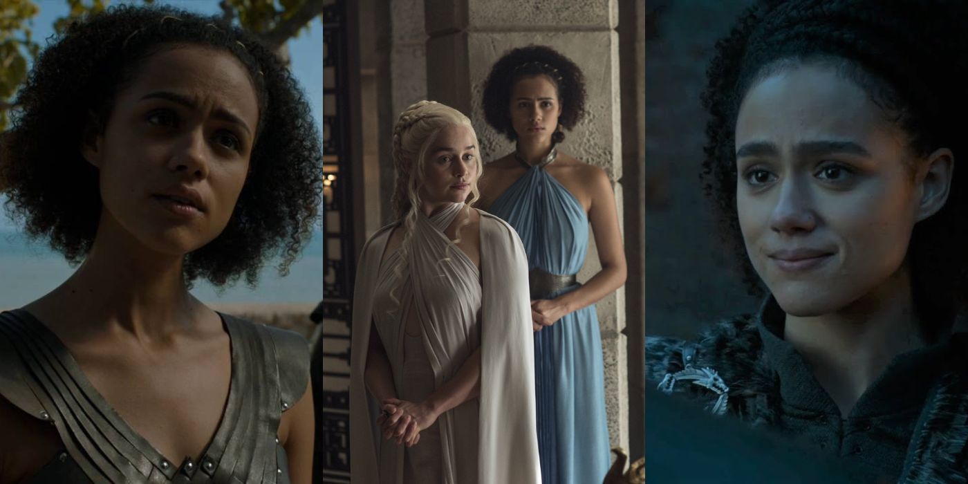 Three Way Split Screen of Missandei and Daenerys