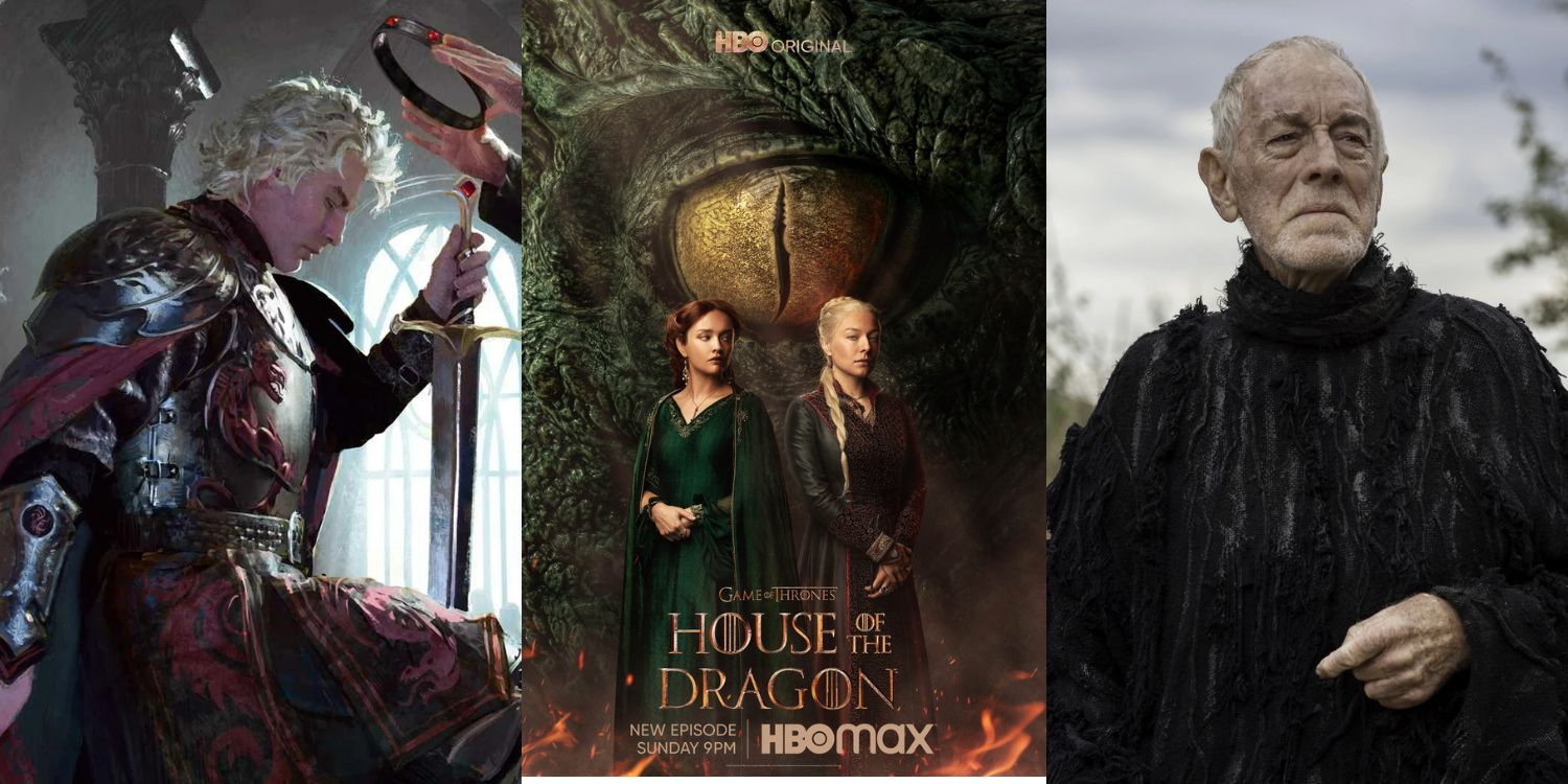 Split Image of House of the Dragon Poster with Aegon the Conqueror and Bloodraven