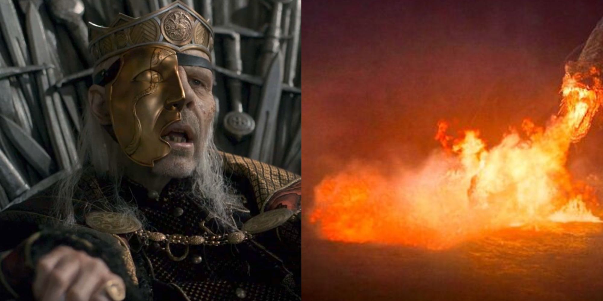 Split image of Viserys and Laena's death in House of the Dragon