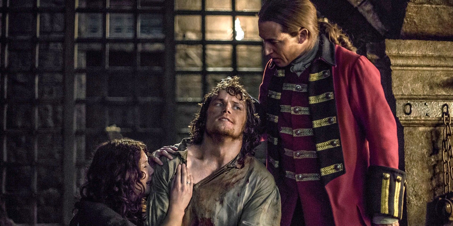 Outlander season 1 Jamie and Captain Black Jack Randall assault