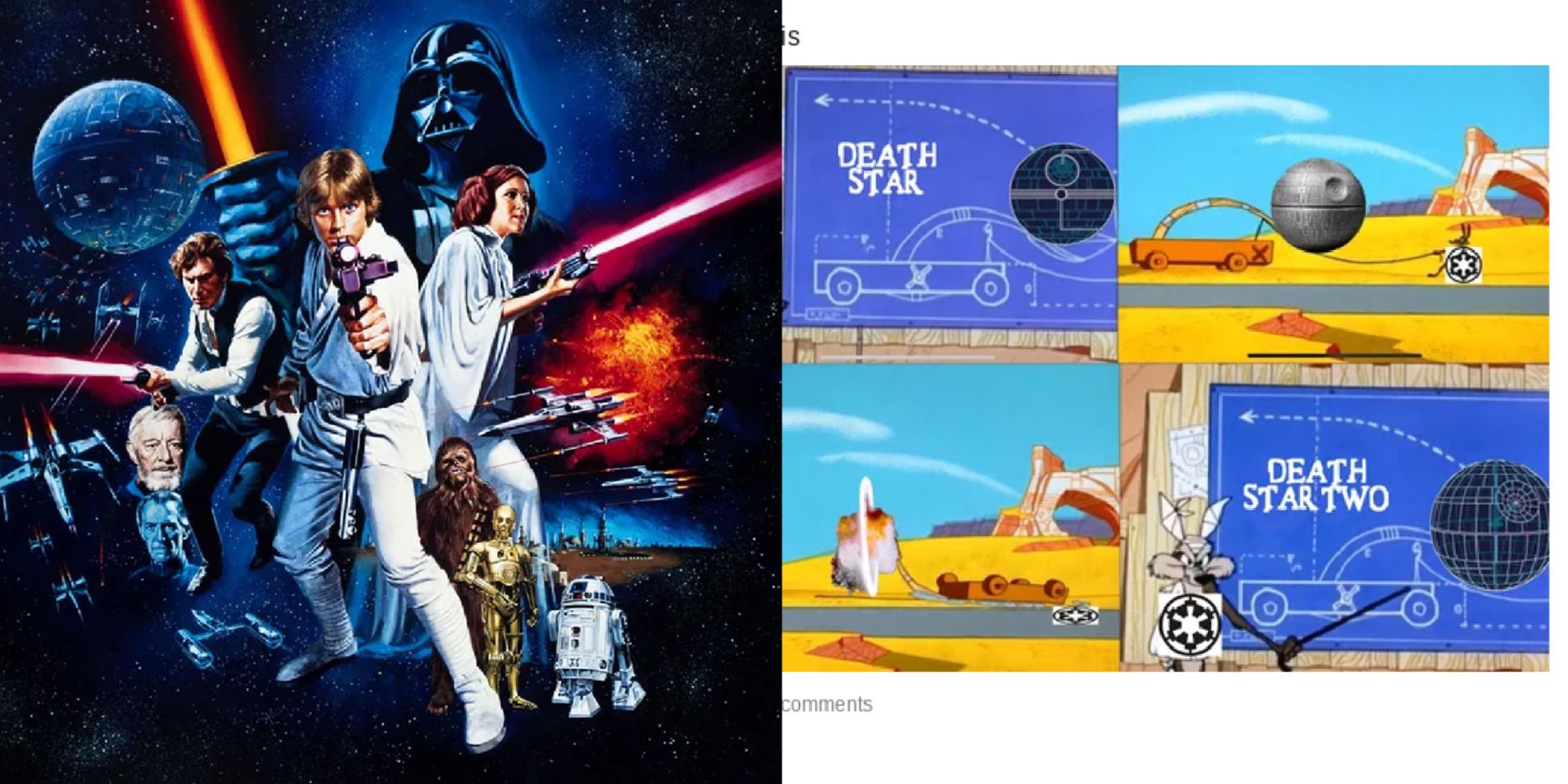 Split image of Star Wars original trilogy memes