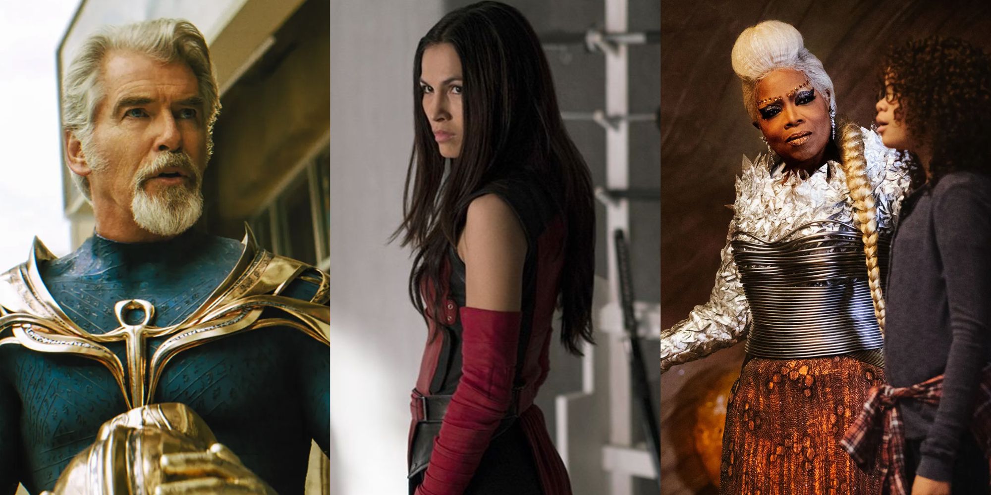 Split image of Pierce Brosnan, Elodie Yung and Oprah Winfrey DC feature