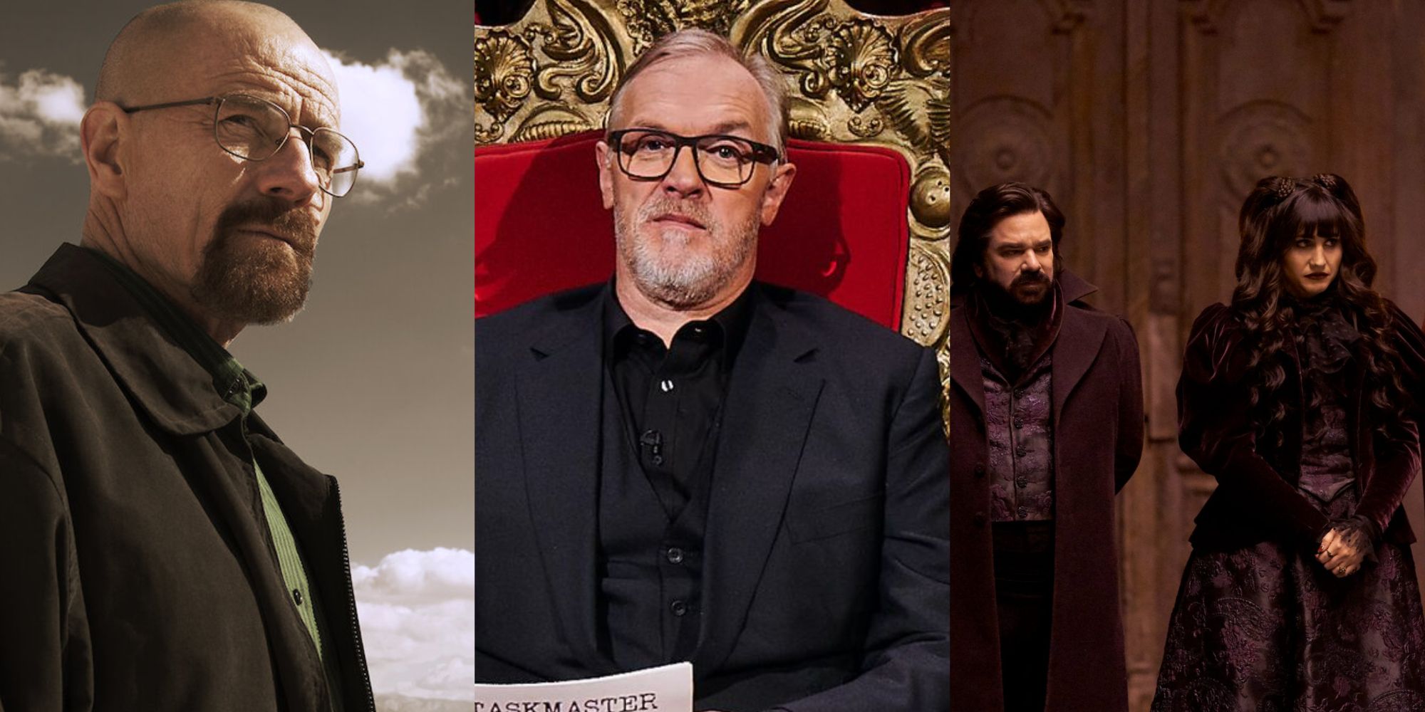Split image of Breaking Bad, Taskmaster and What We Do In The Shadows feature