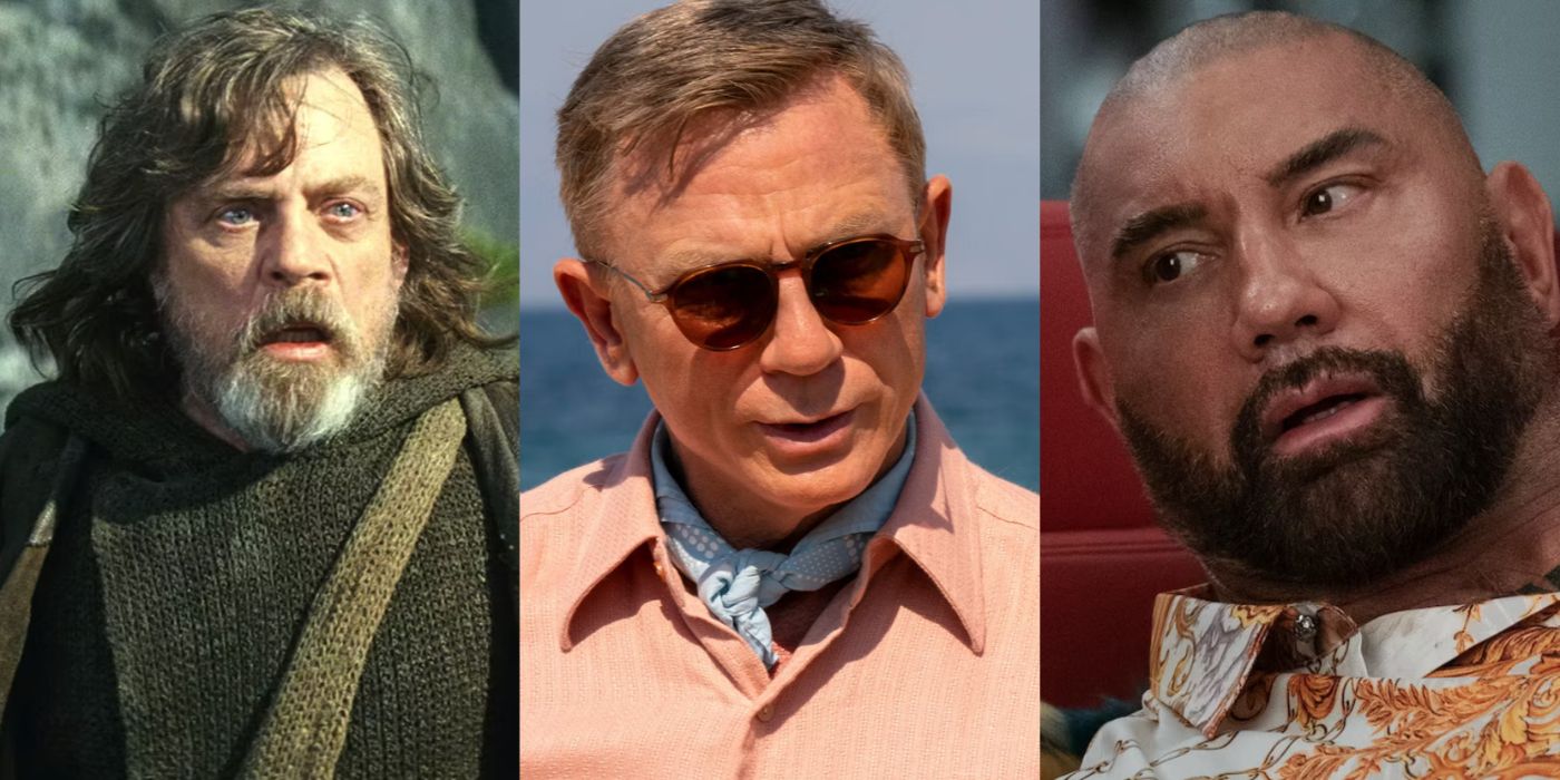 Split image of Luke in The Last Jedi and Benoit and Duke in Glass Onion