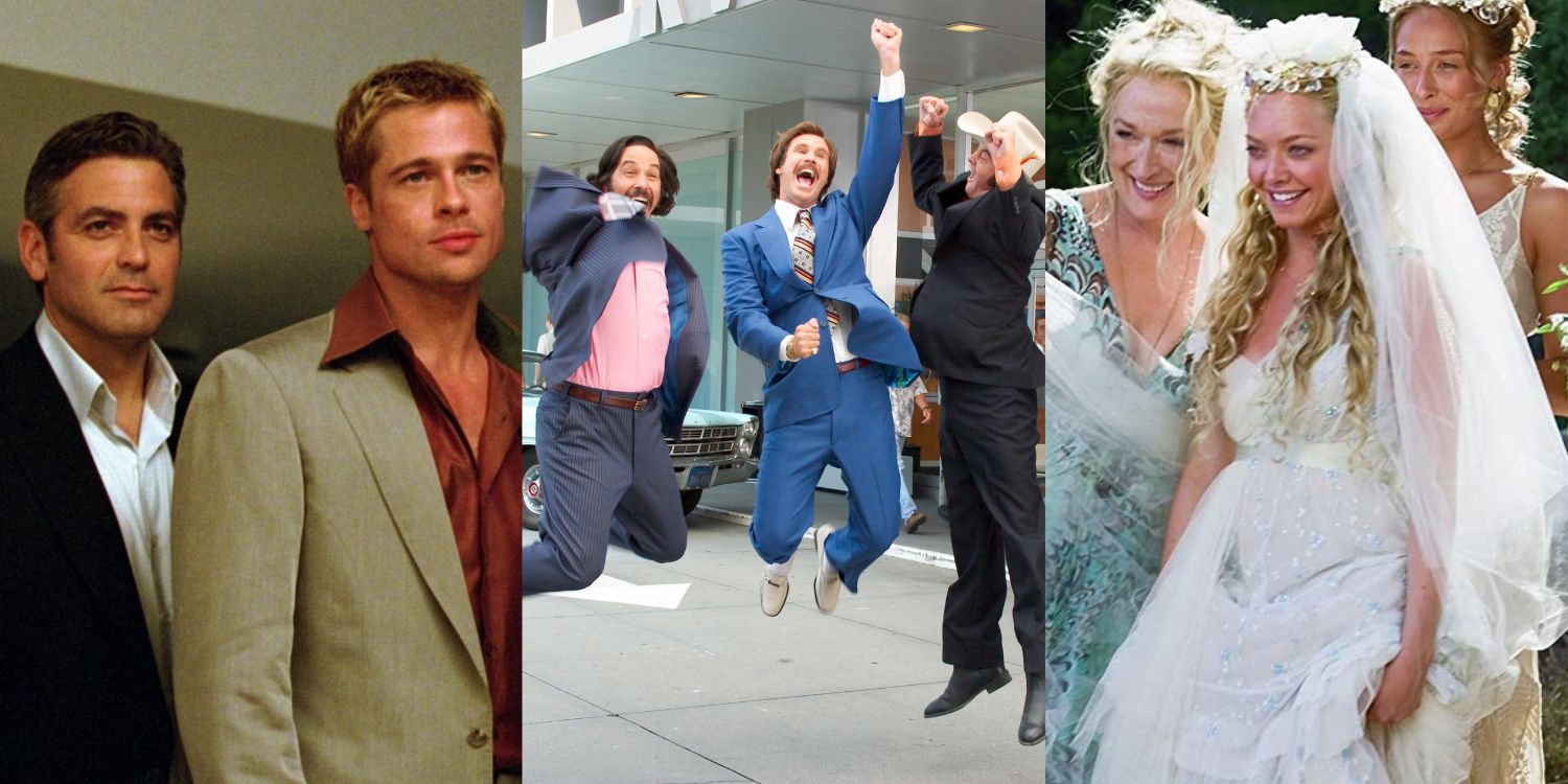 Stills from Ocean's Eleven, Anchorman and Mamma Mia