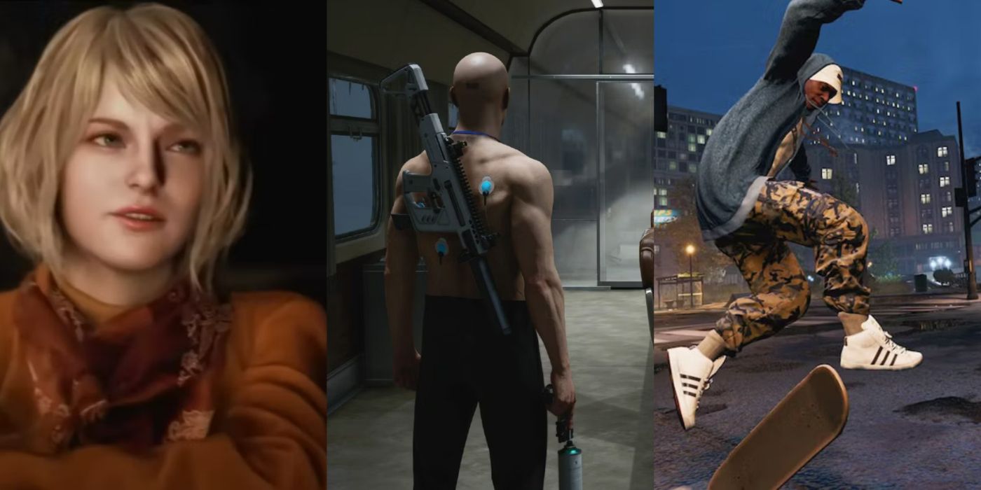 Split image of Resident Evil 4, Hitman III, and Tony Hawk's Pro Skater