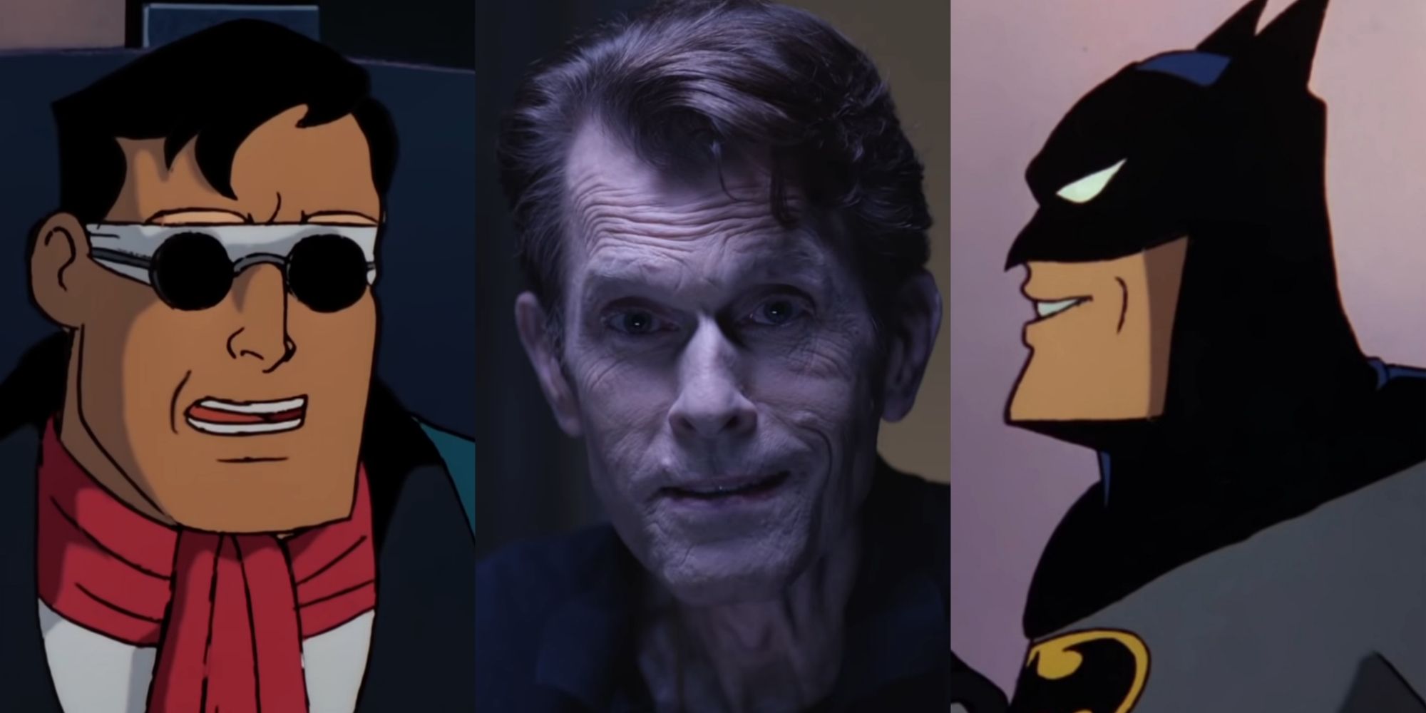 Split image of Kevin Conroy and different episodes of Batman The Animated Series