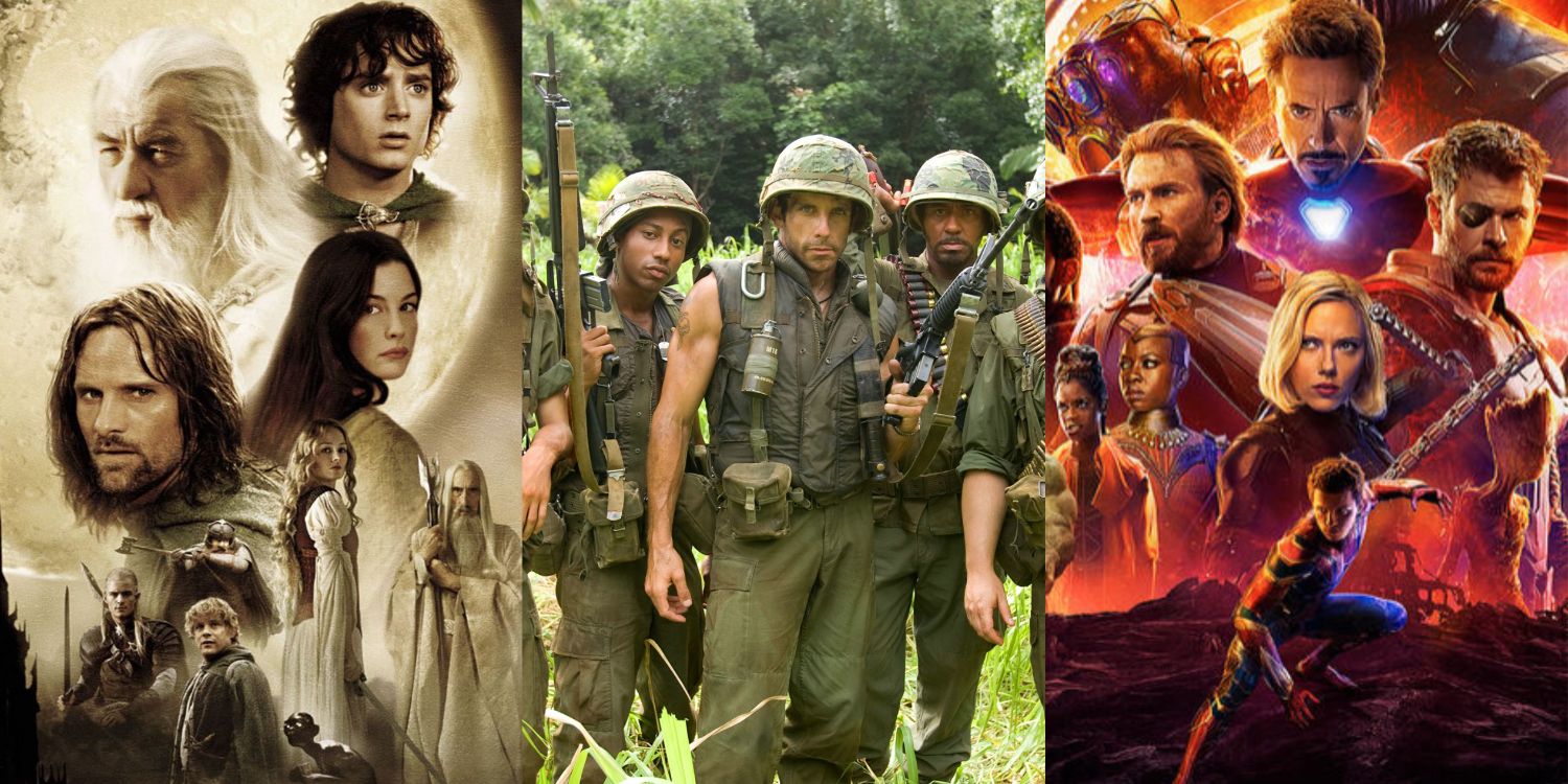 Images of Lord of the Rings, Tropic Thunder and Avengers Infinity War