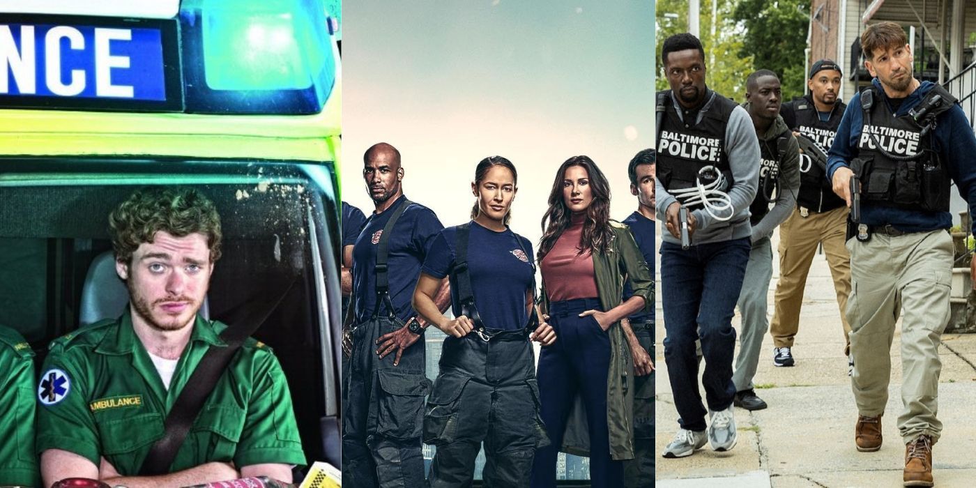 Split images of stills from Sirens, Station 19, and We Own This City