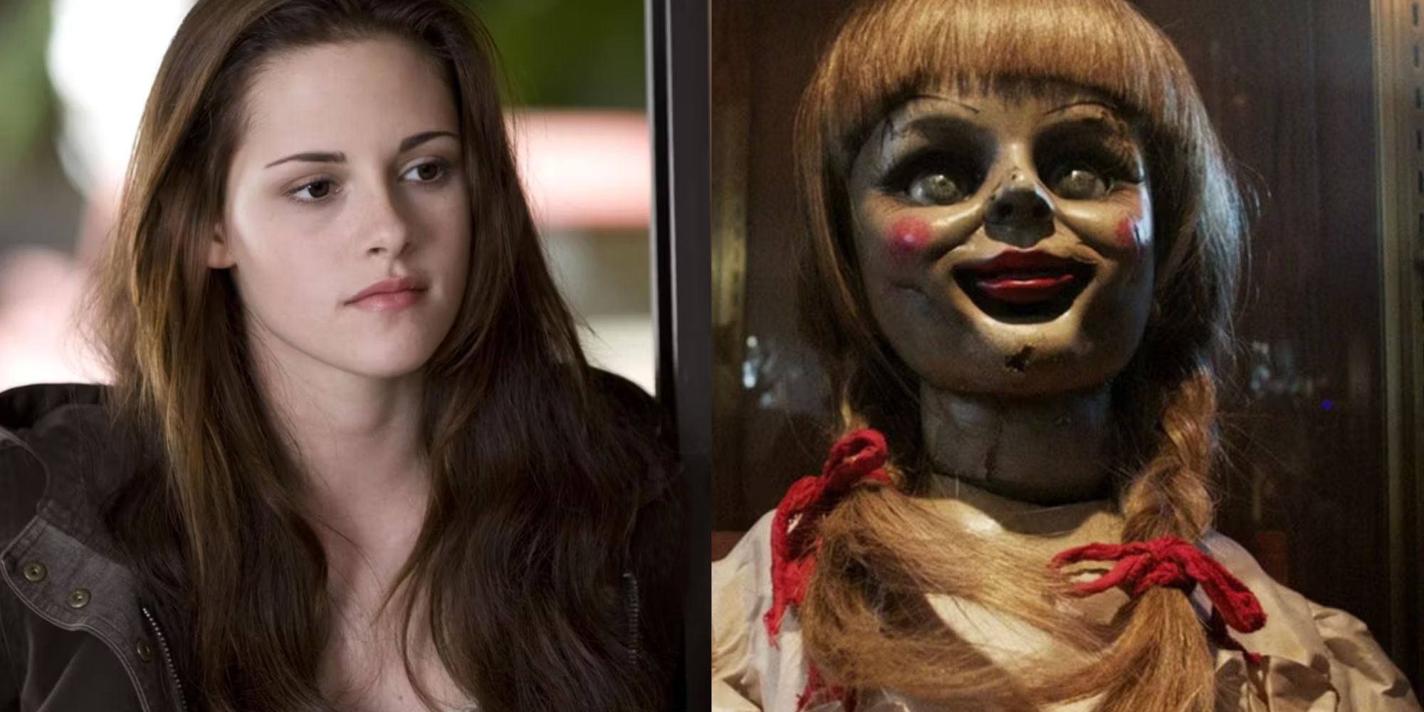 Split image of Bella in Twilight and the doll in Annabelle