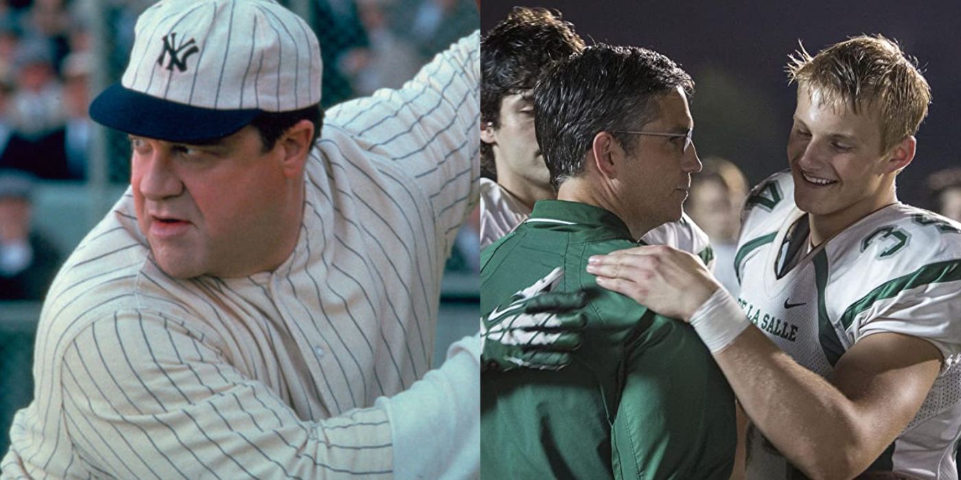 Split image showing scenes from some of the worst sports movies based on true stories, according to Reddit