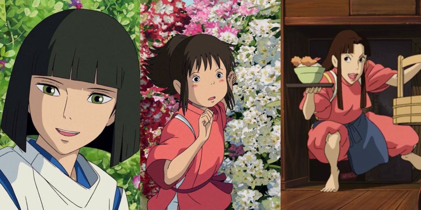 Split image of Haku, Chihiro, and Lin in Spirited Away