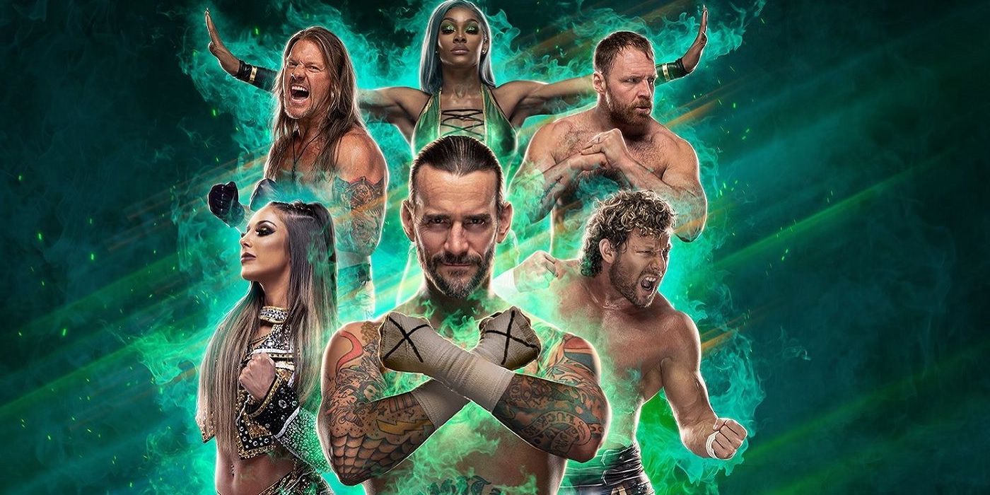 AEW Fight Forever cover, featuring star CM Punk in the center.