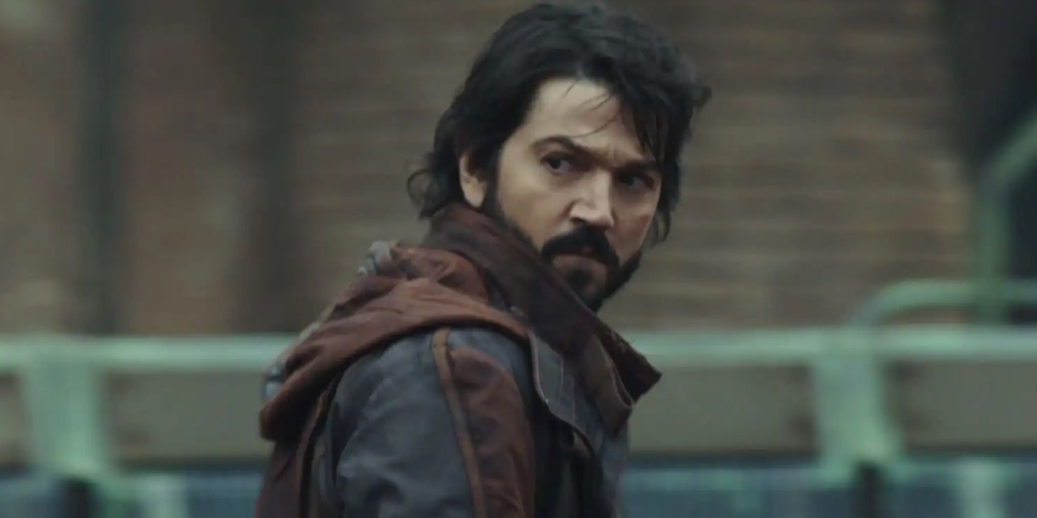 Cassian Andor looking back on Ferrix with beard