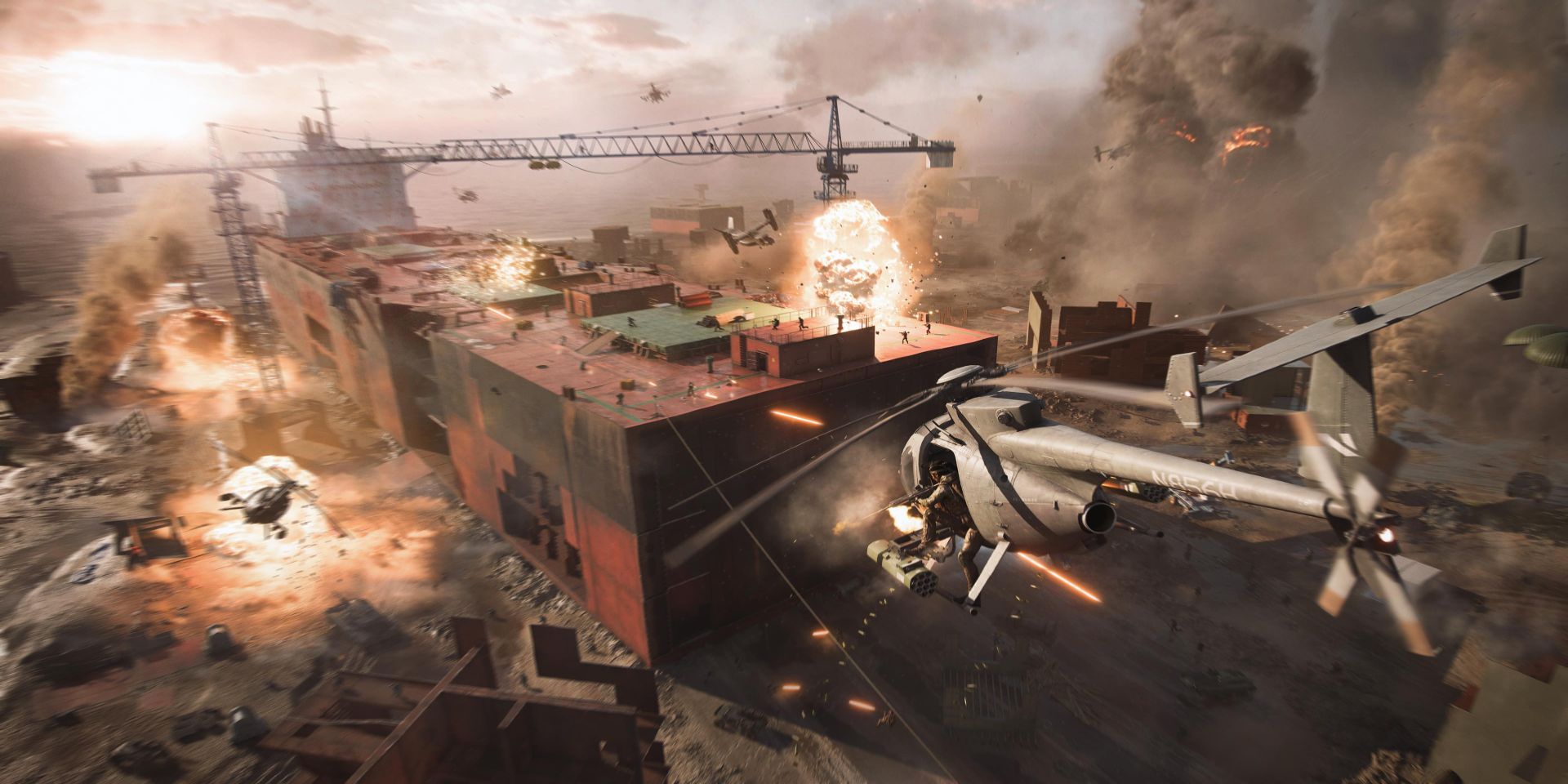 A still from a pre-release trailer of Battlefield 2042.