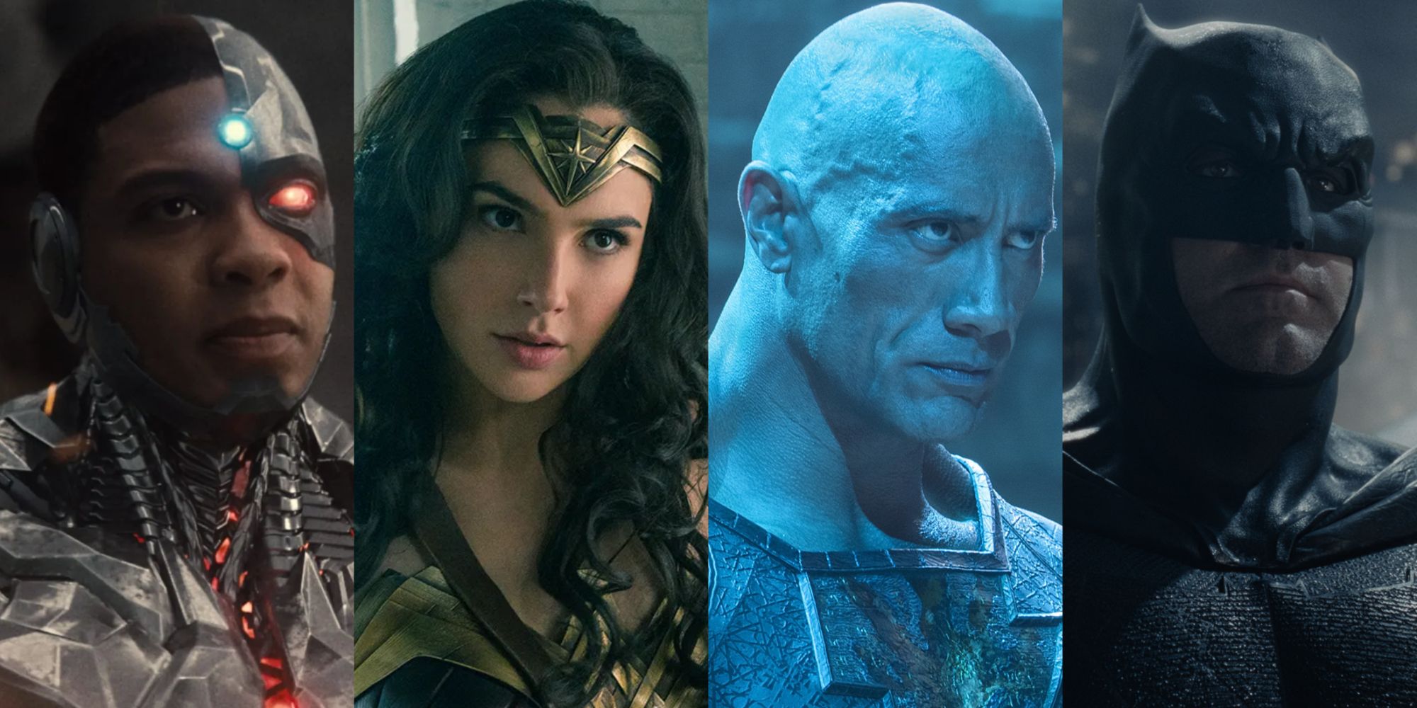 Split image of various heroes across the DCEU