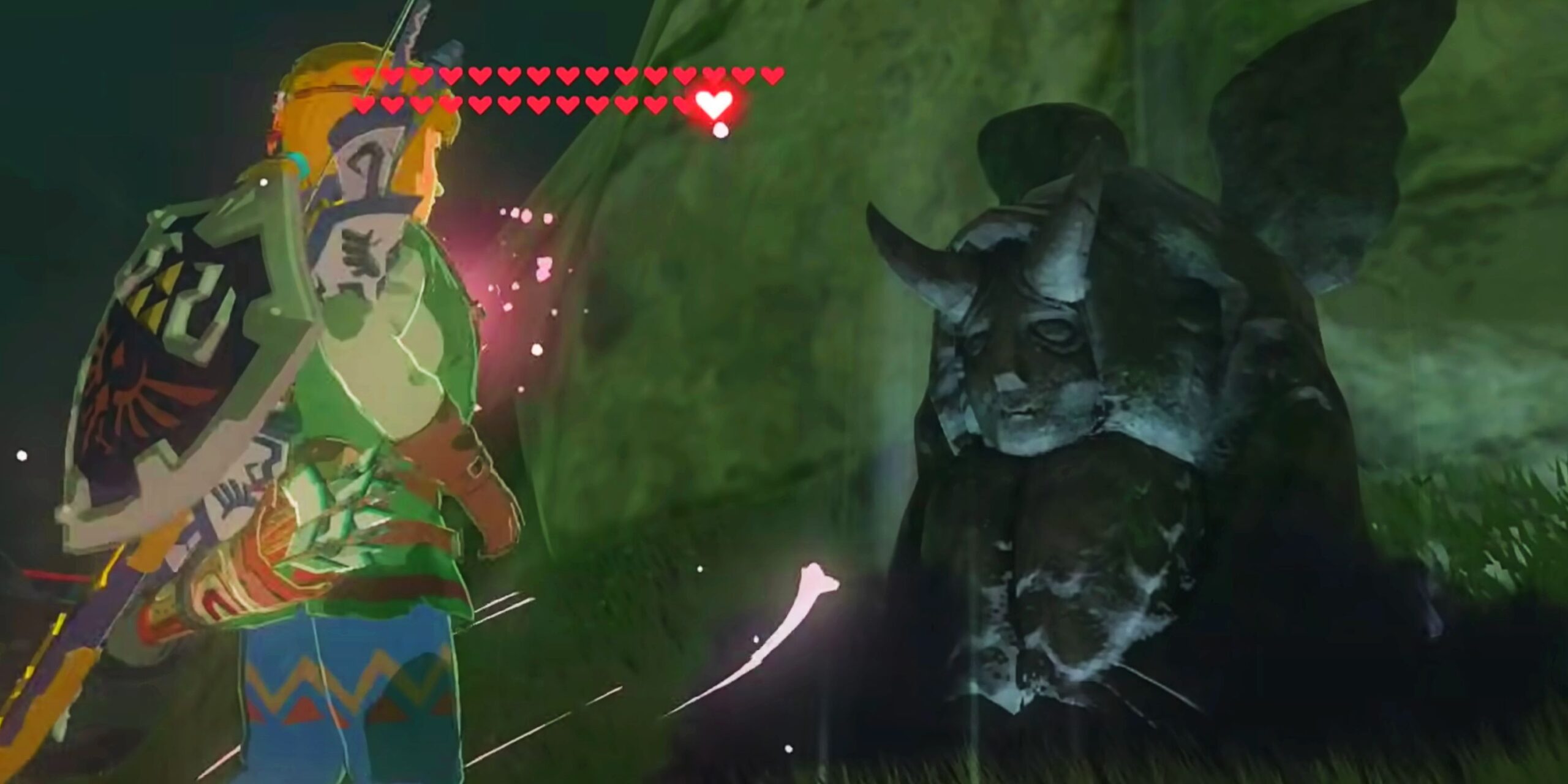 Link looking at a cursed shrine in The Legend of Zelda: Breath of the Wild