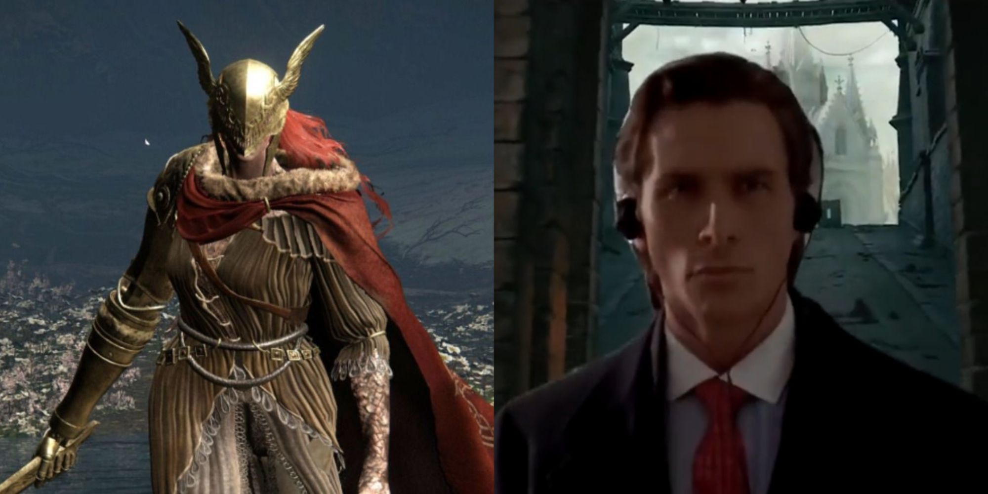 Melania and Norman Bates in an Elden Ring meme split image
