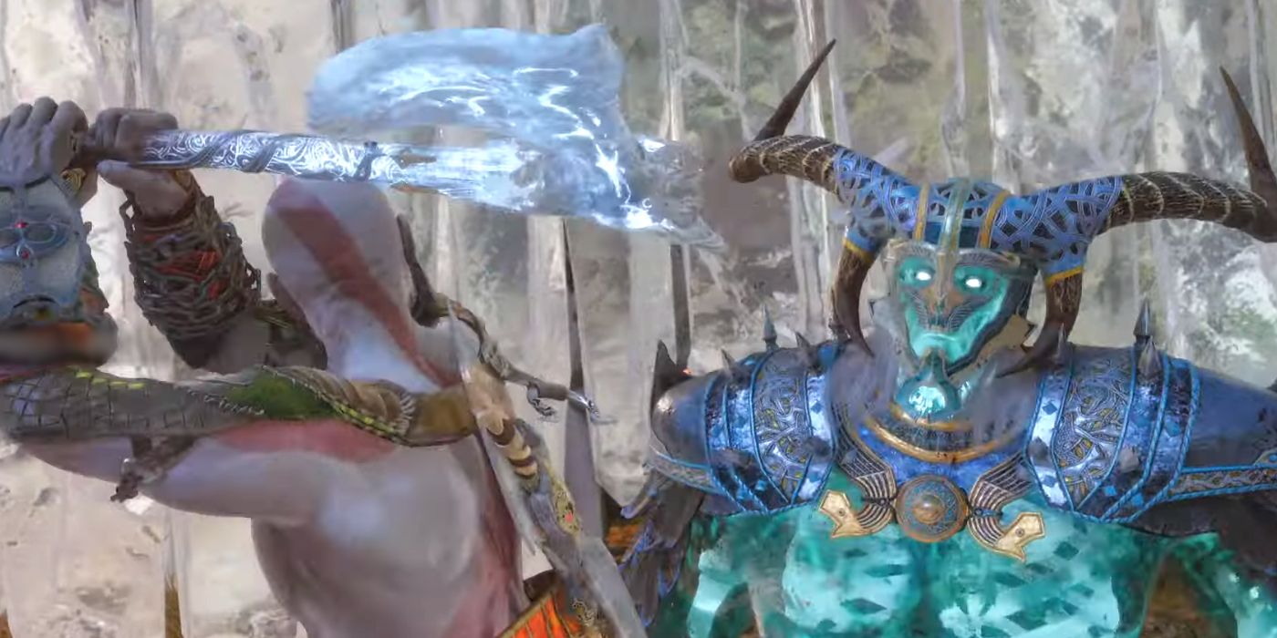 Haklangr the Bearded About to Lose His Head to Kratos in God of War Ragnarök