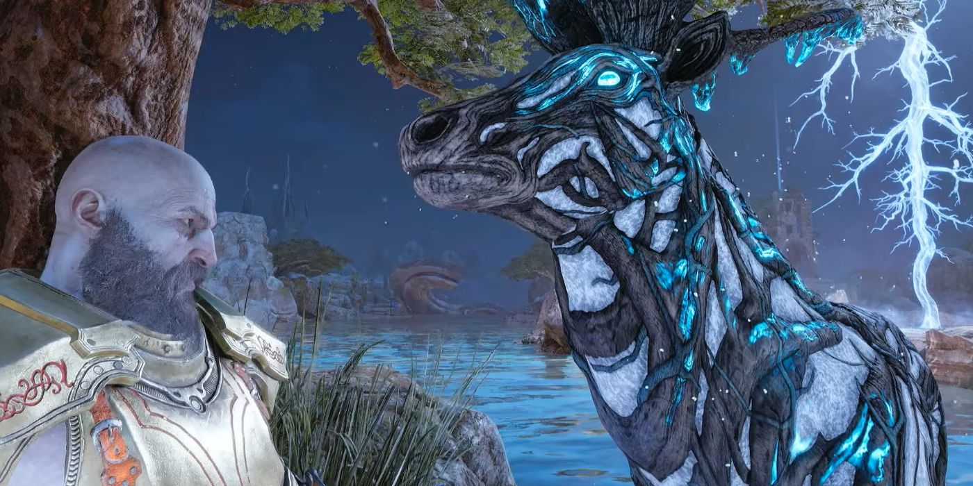 Kratos Encountering the The Plains Seasonal Stag in God of War Ragnarök